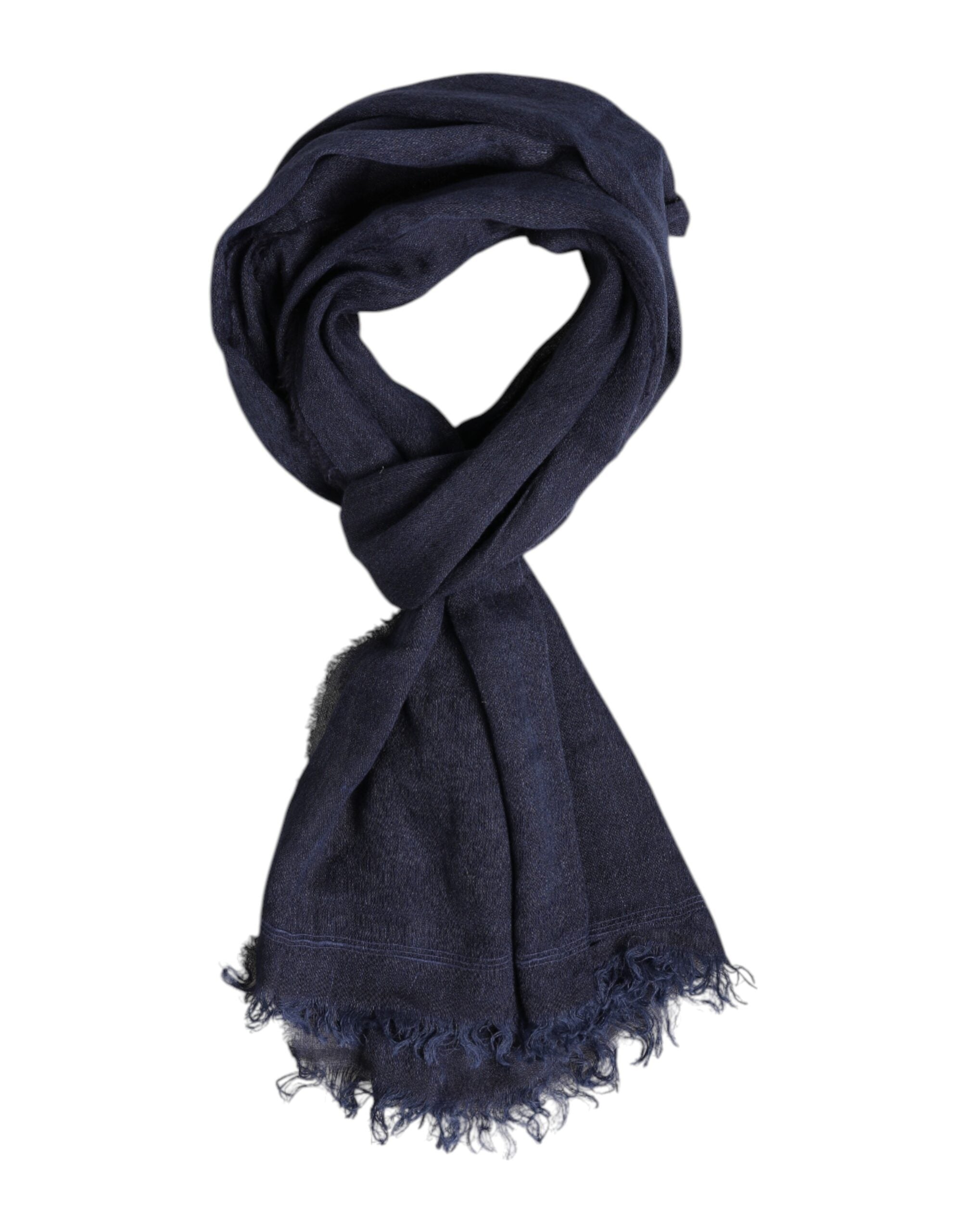 Dolce & Gabbana Blue Linen Neck Wrap Men Shawl Fringe Scarf