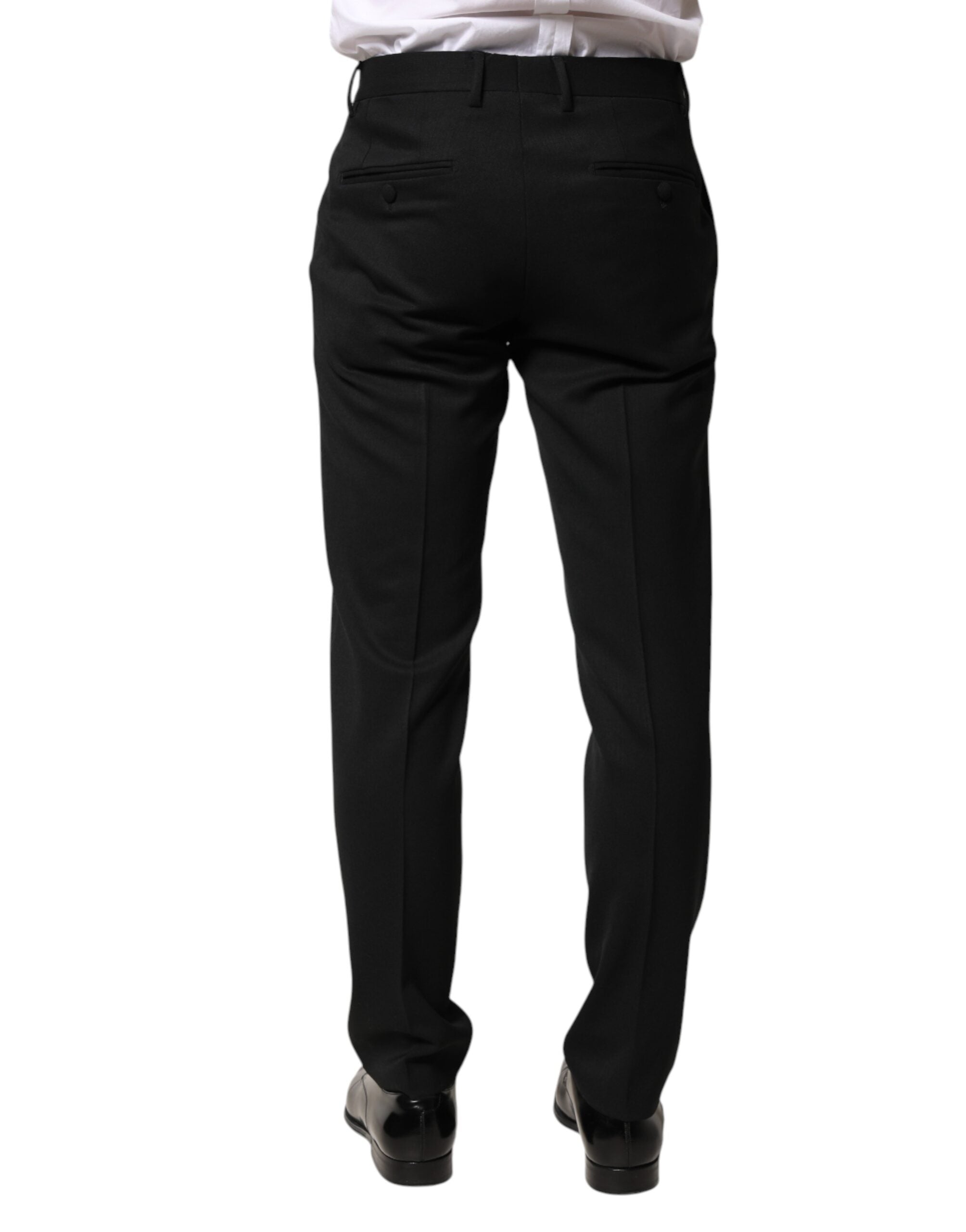 Dolce & Gabbana Black Wool Mid Waist Men Dress Trousers Pants