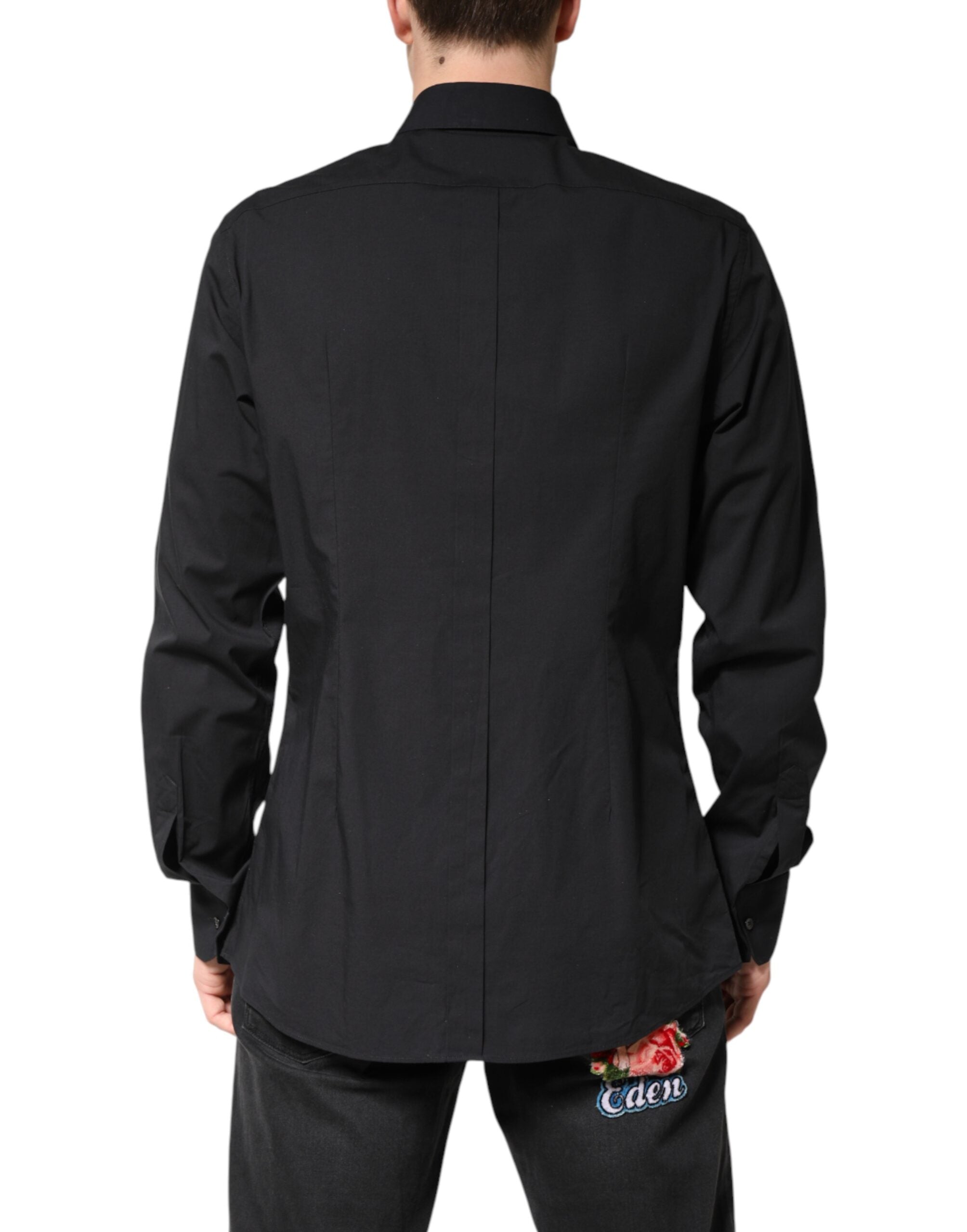 قميص رجالي رسمي من القطن باللون الأسود الذهبي من دولتشي آند غابانا