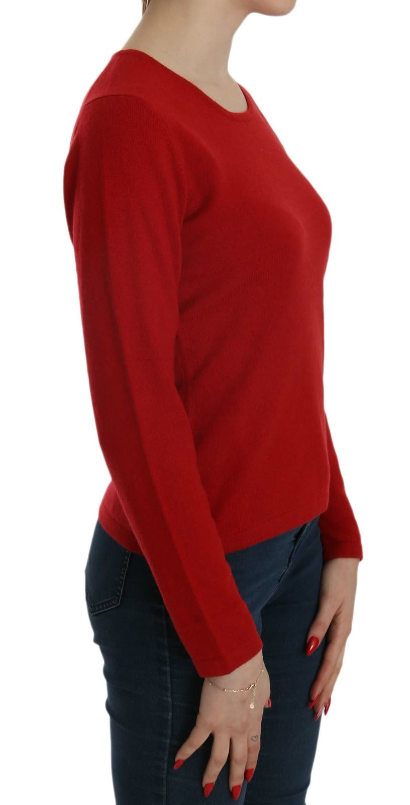 MILA SCHÖN Cashmere Red Round Neck Pullover Top Sweater - Luxe Marca