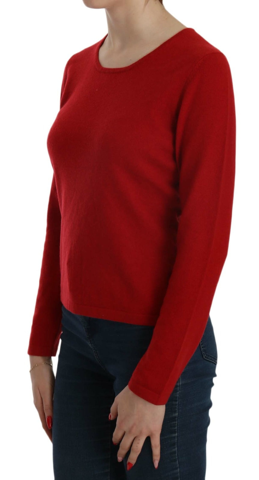 MILA SCHÖN Cashmere Red Round Neck Pullover Top Sweater - Luxe Marca