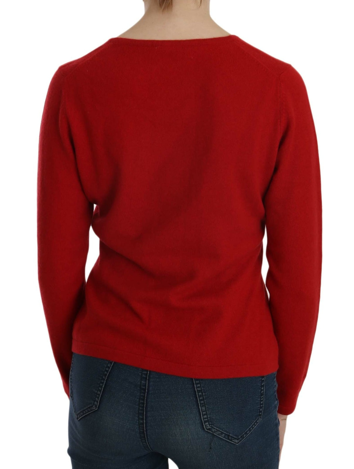MILA SCHÖN Cashmere Red Round Neck Pullover Top Sweater - Luxe Marca