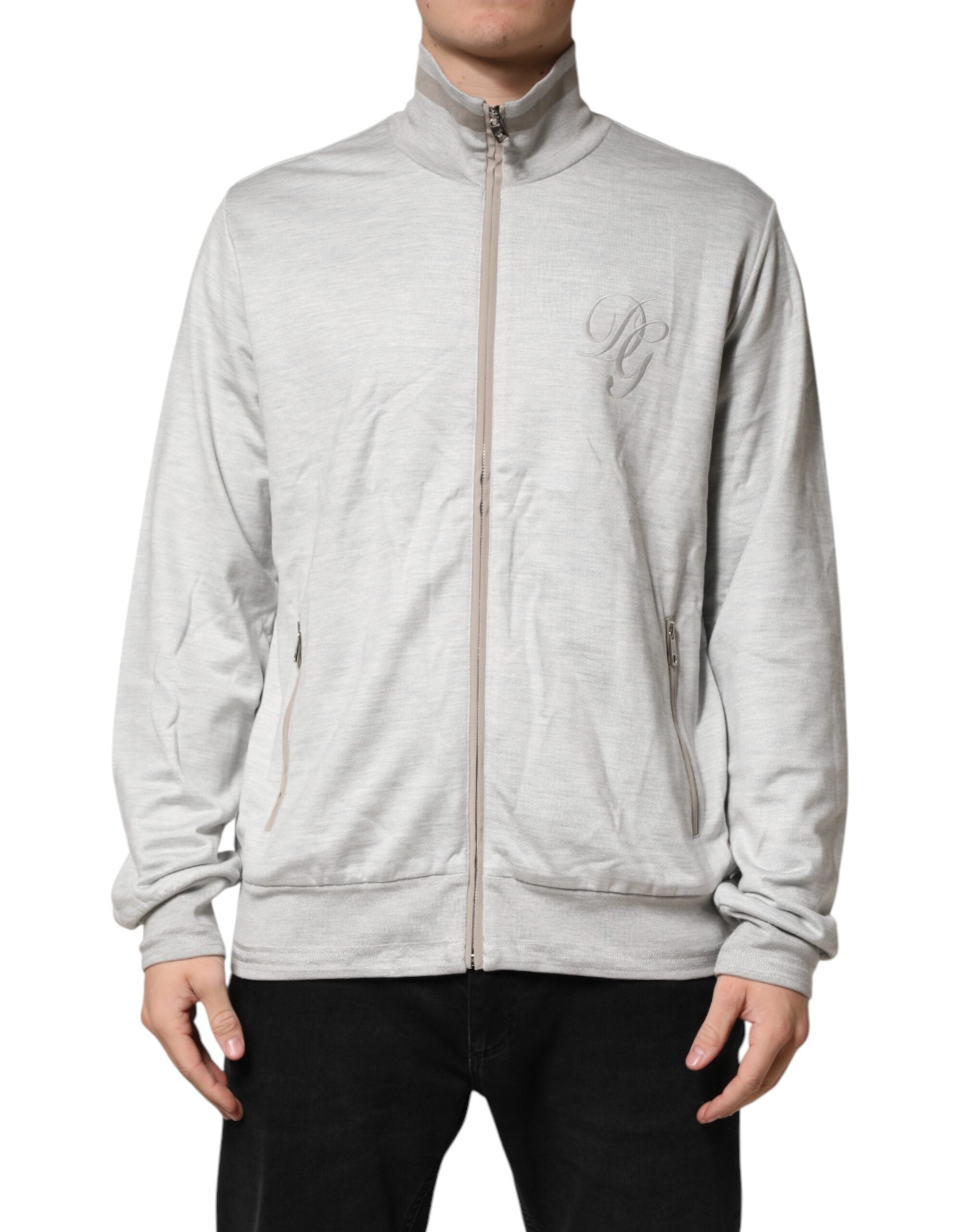 سترة كارديجان بسحاب من القطن الرمادي الفاتح من دولتشي آند غابانا