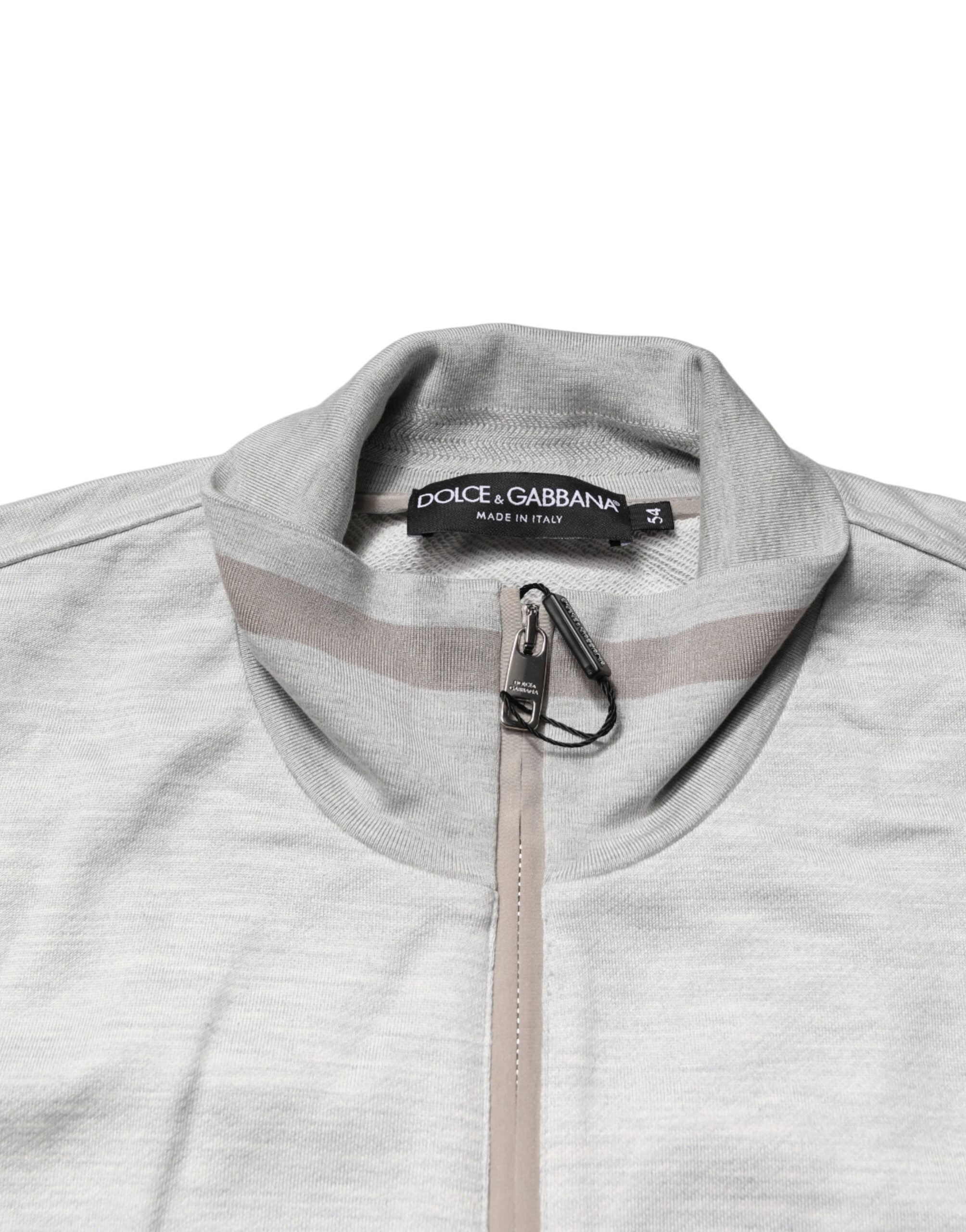 سترة كارديجان بسحاب من القطن الرمادي الفاتح من دولتشي آند غابانا