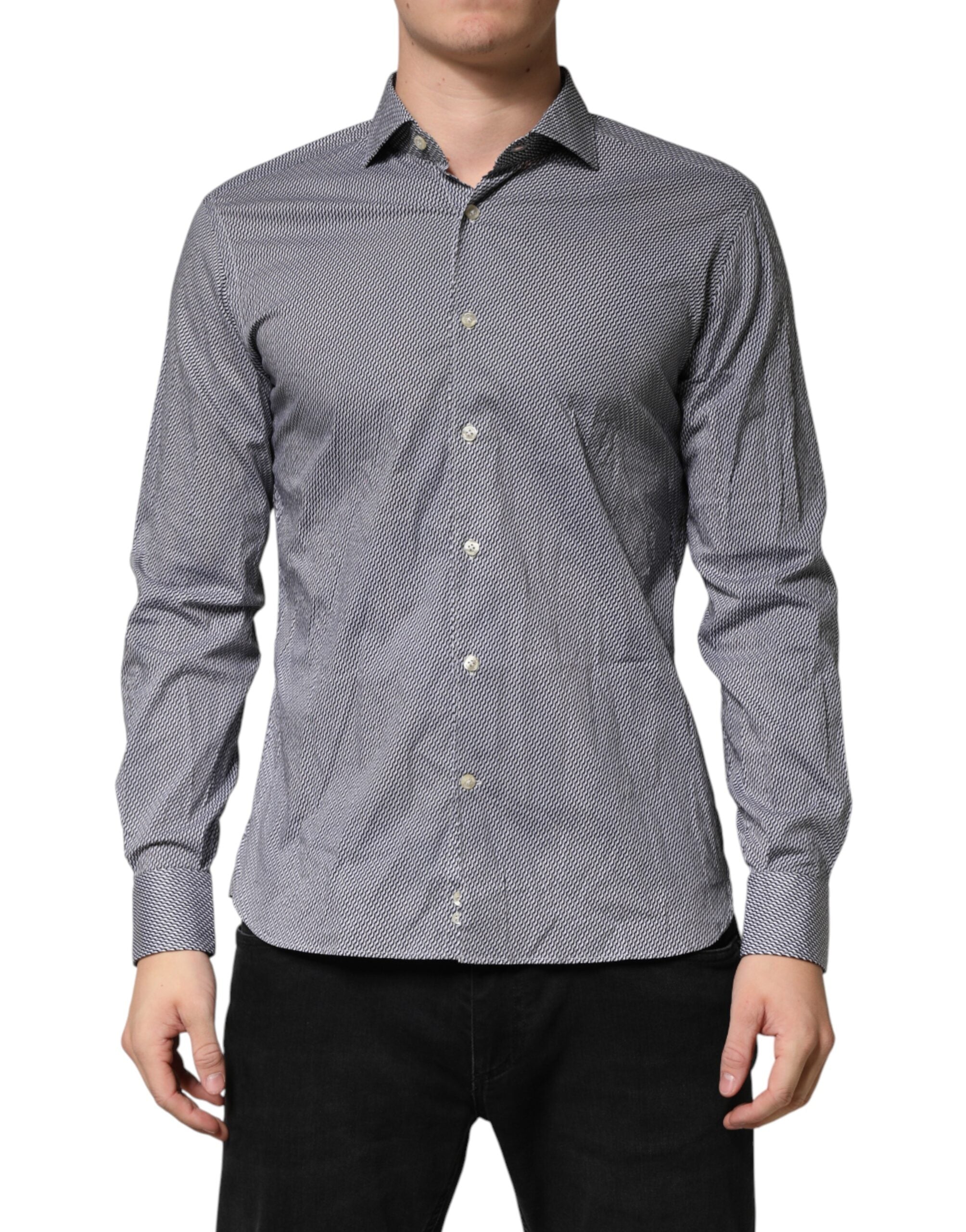 Domenico Tagliente Gray Patterned Long Sleeves Dress Shirt