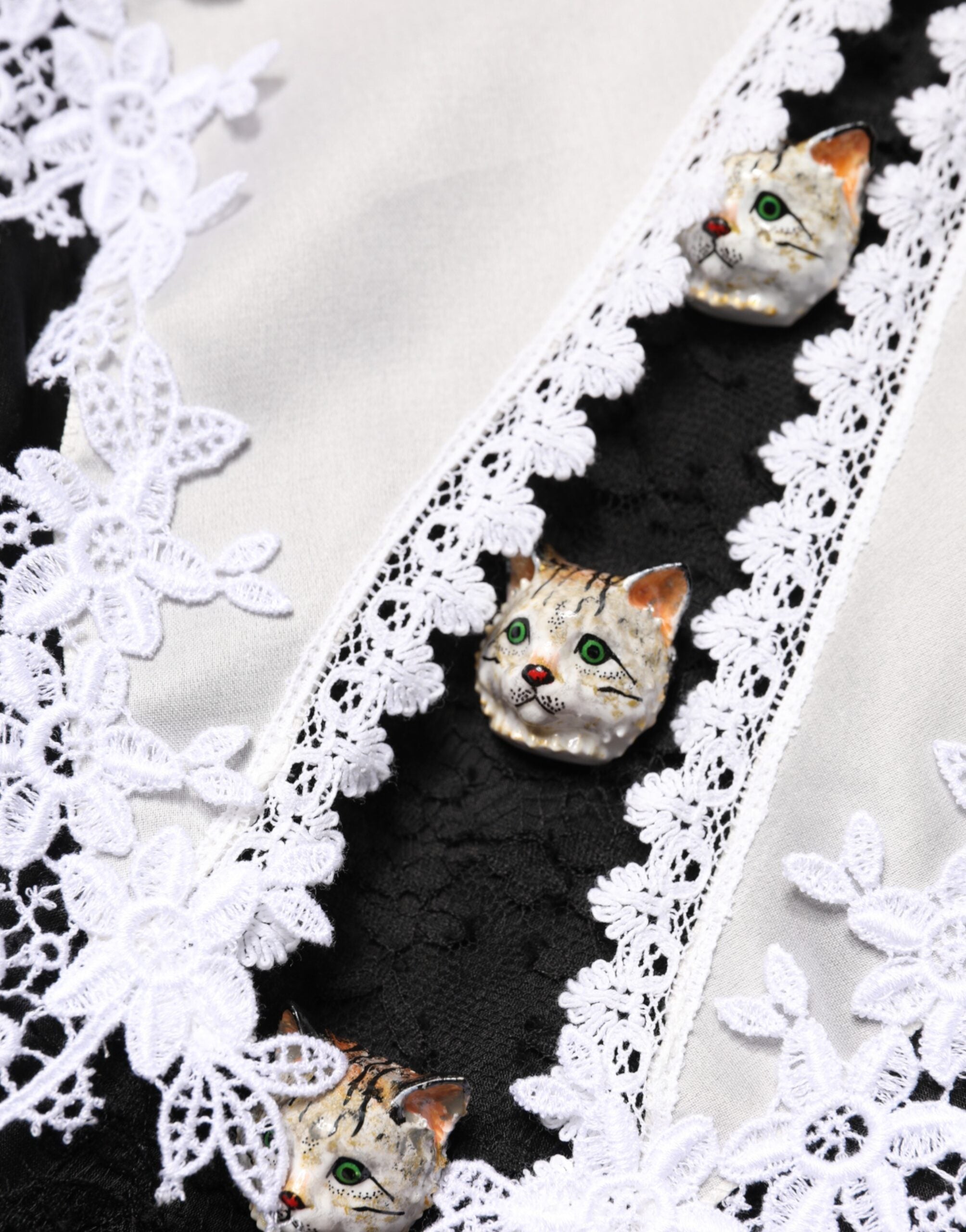 Dolce & Gabbana Black White Silk Macrame Lace Midi Dress