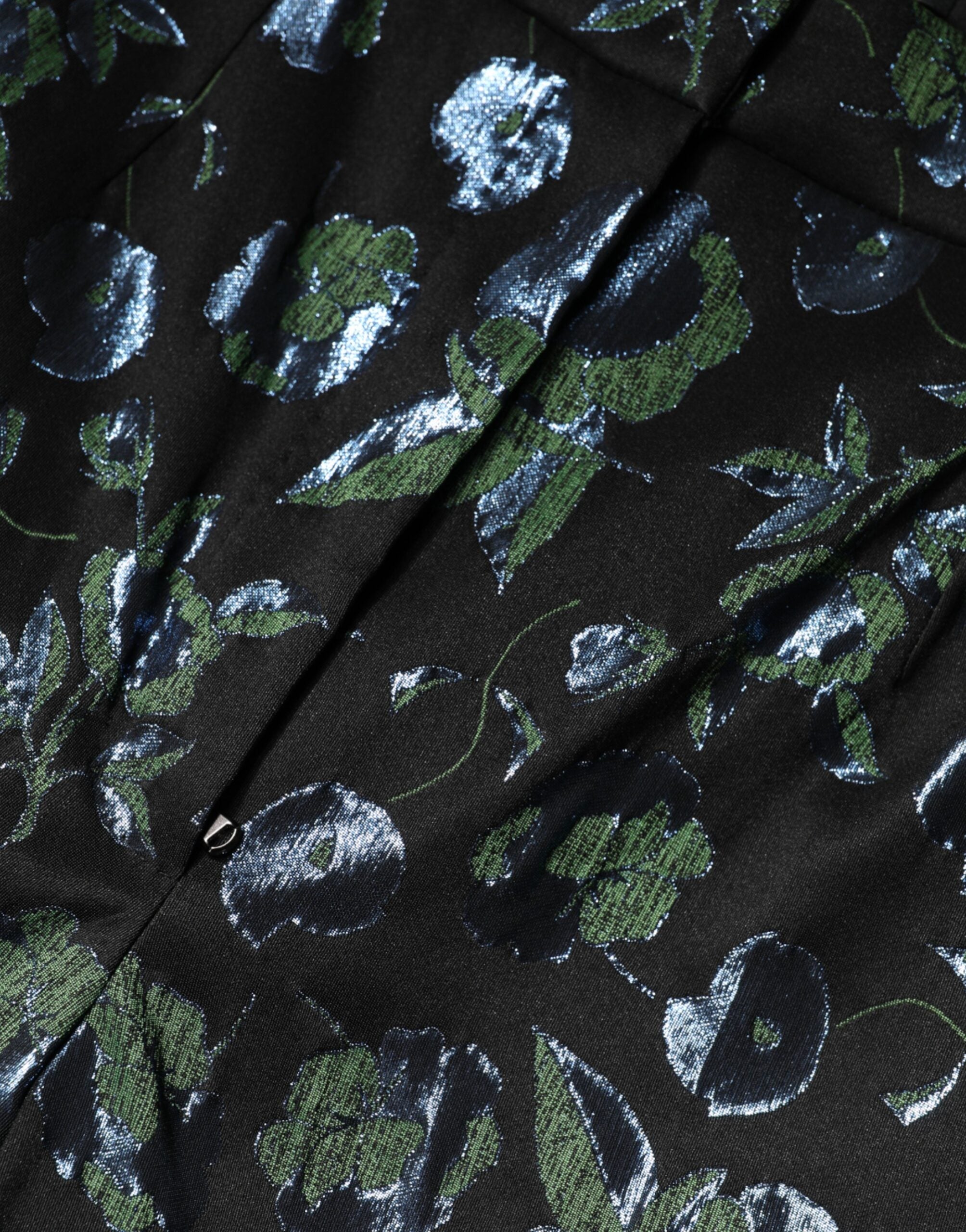 بنطلون دولتشي آند غابانا أزرق مخضر مزين بنقوش زهور معدنية بقصة ضيقة