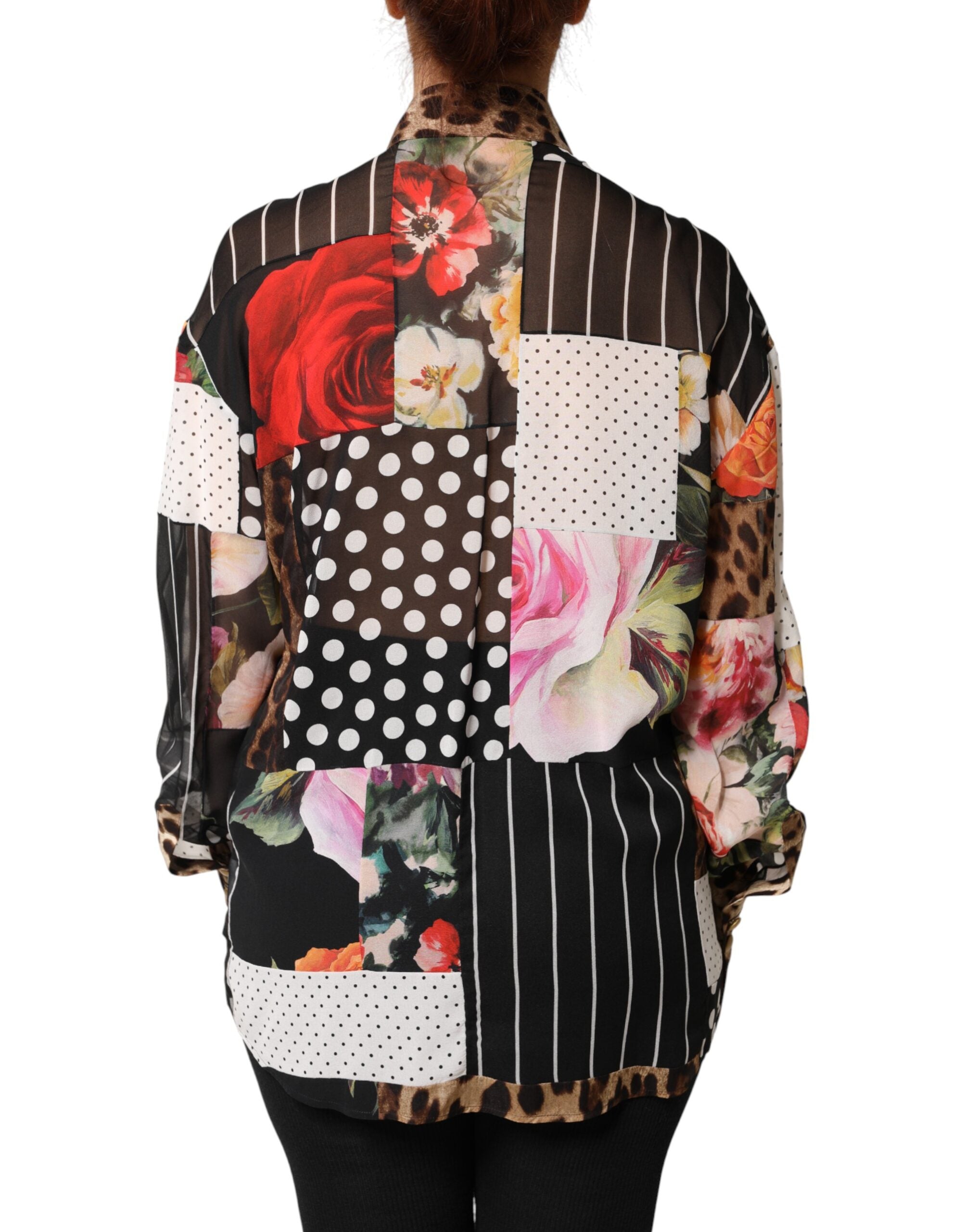 Dolce & Gabbana Multicolor Patchwork Silk CollaredBlouse Top
