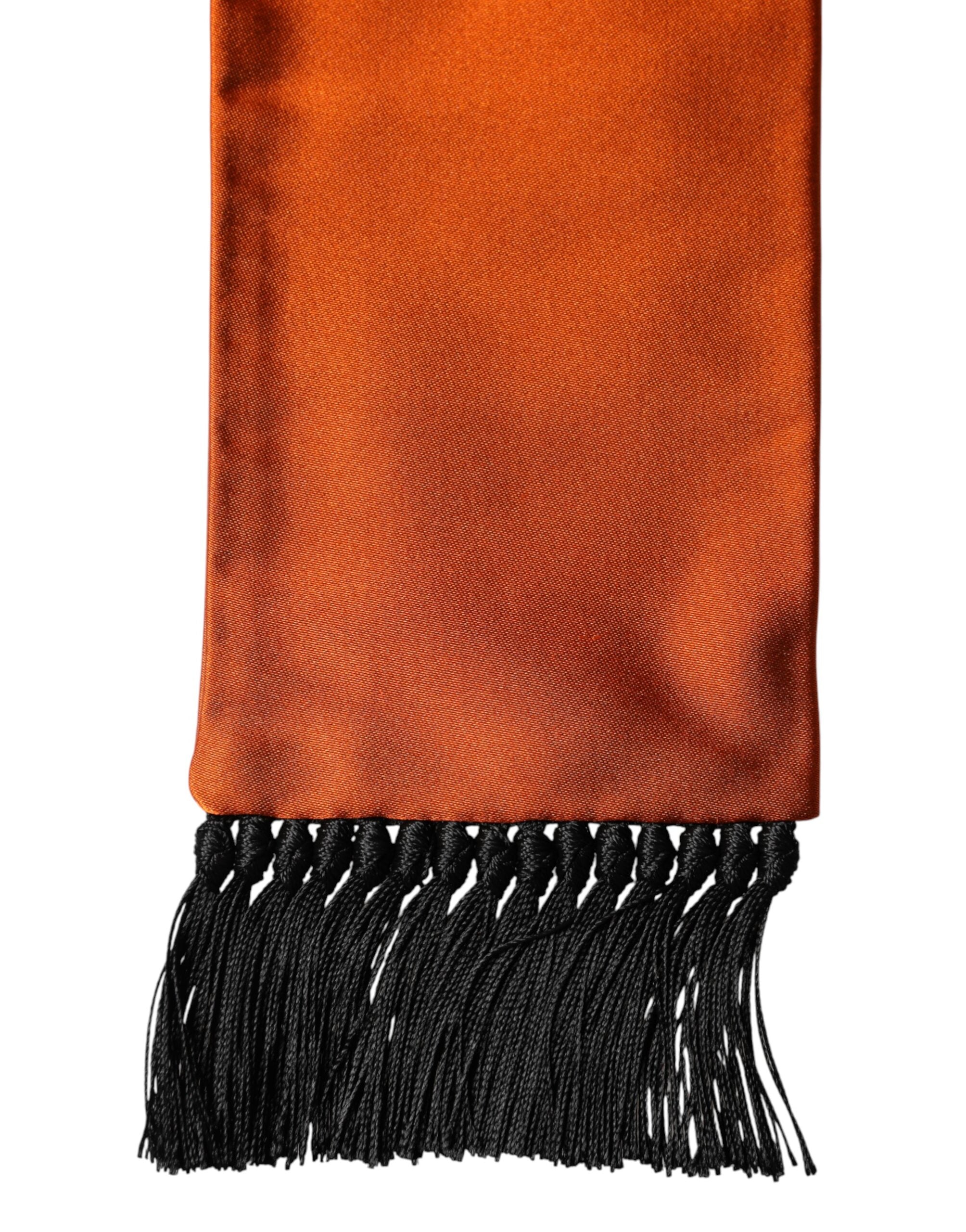 Dolce & Gabbana Orange Silk Fringes Neck Wrap Foulard Scarf - Luxe Marca