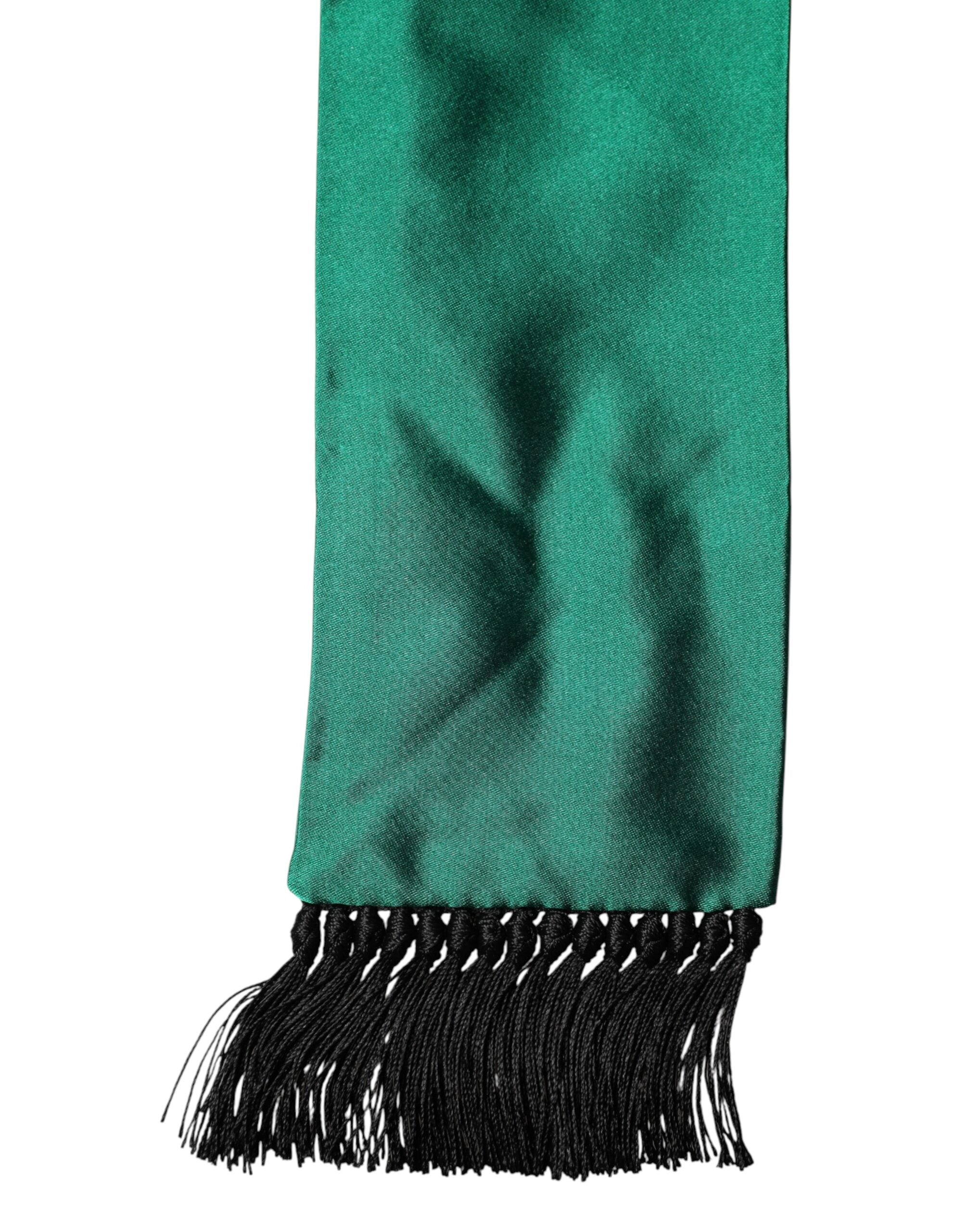Dolce & Gabbana Green Silk Fringes Neck Wrap Foulard Scarf - Luxe Marca