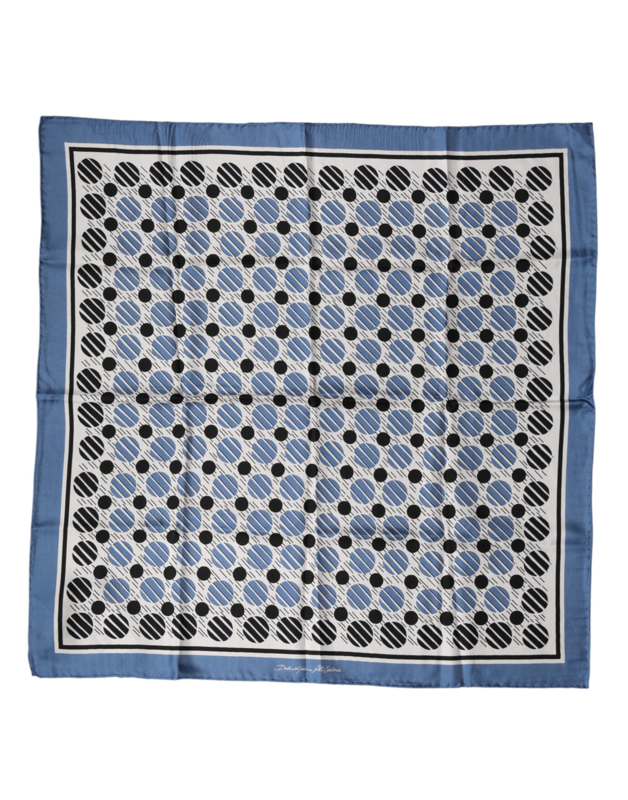 Dolce & Gabbana Blue Dotted Silk Square Foulard 66cm Scarf