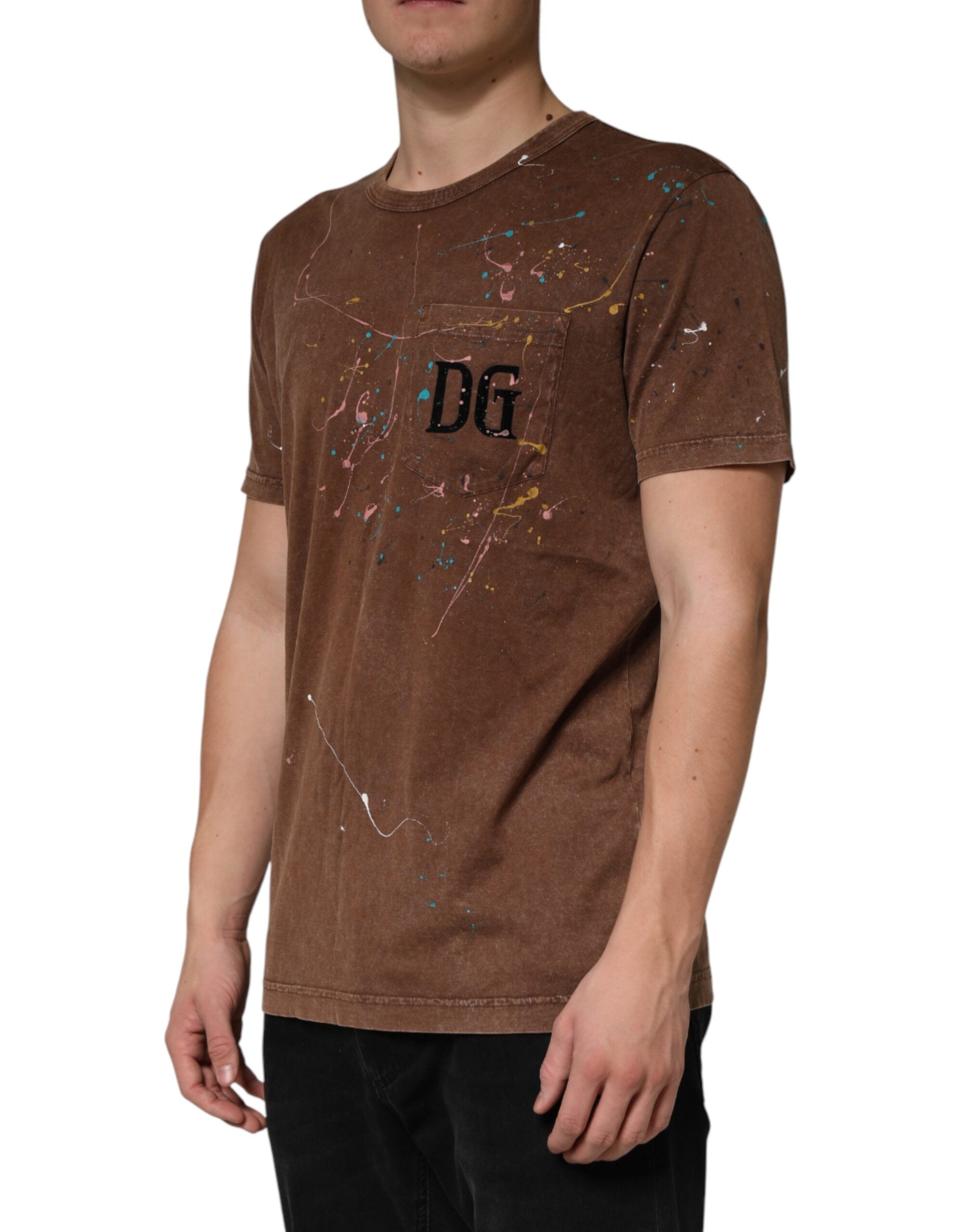 Dolce & Gabbana Brown Splash Color Cotton Crew Neck T-shirt
