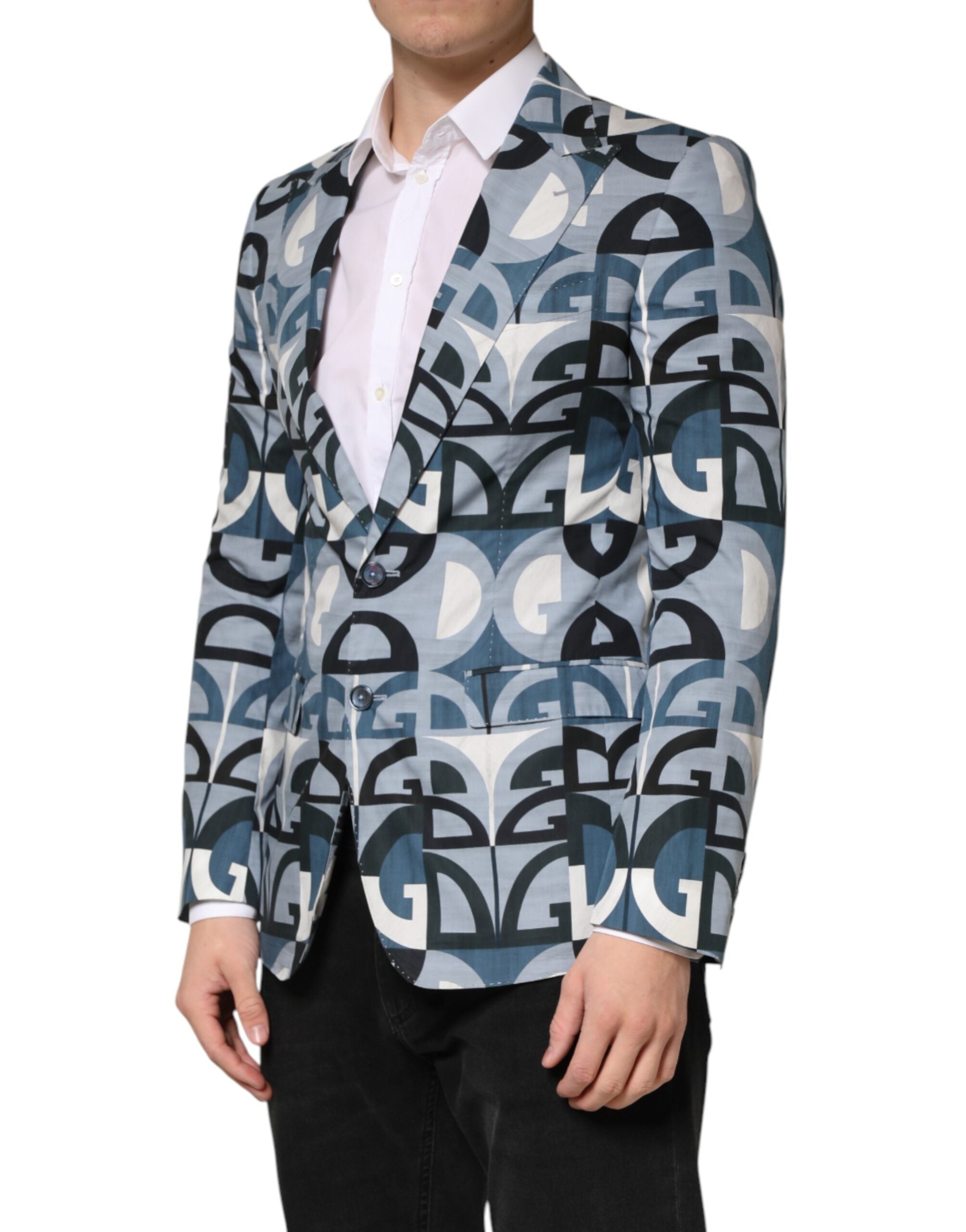 Dolce & Gabbana Blue Logo Monogram Single Breasted Blazer - Luxe Marca
