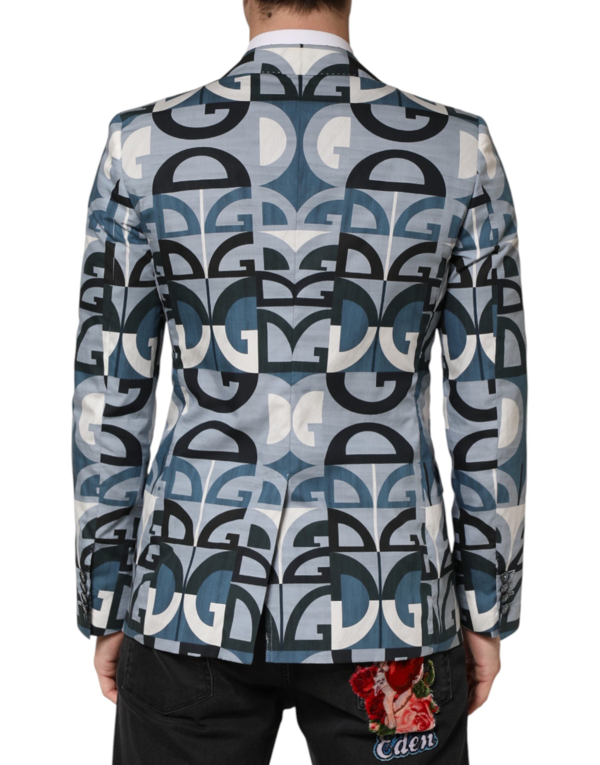 Dolce & Gabbana Blue Logo Monogram Single Breasted Blazer - Luxe Marca
