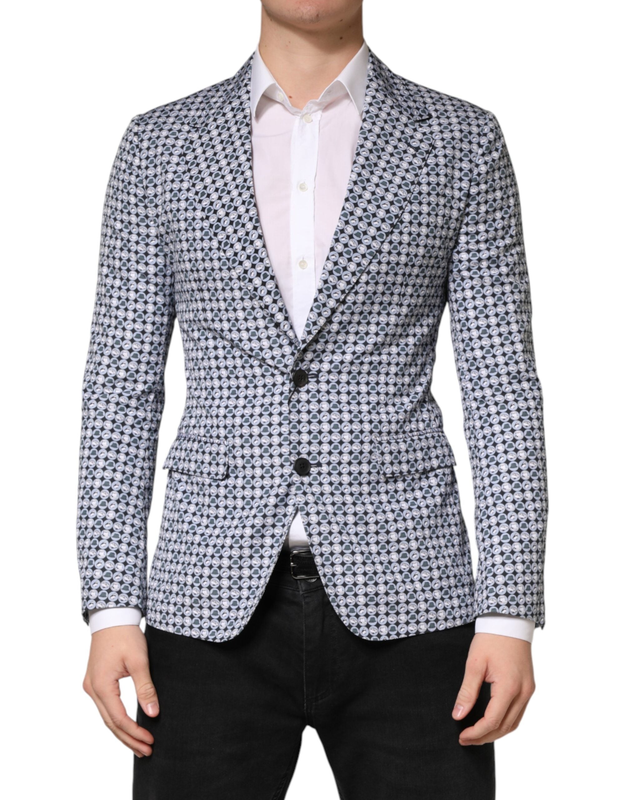Dolce & Gabbana Blue Cotton Patterned Single Breasted Blazer - Luxe Marca