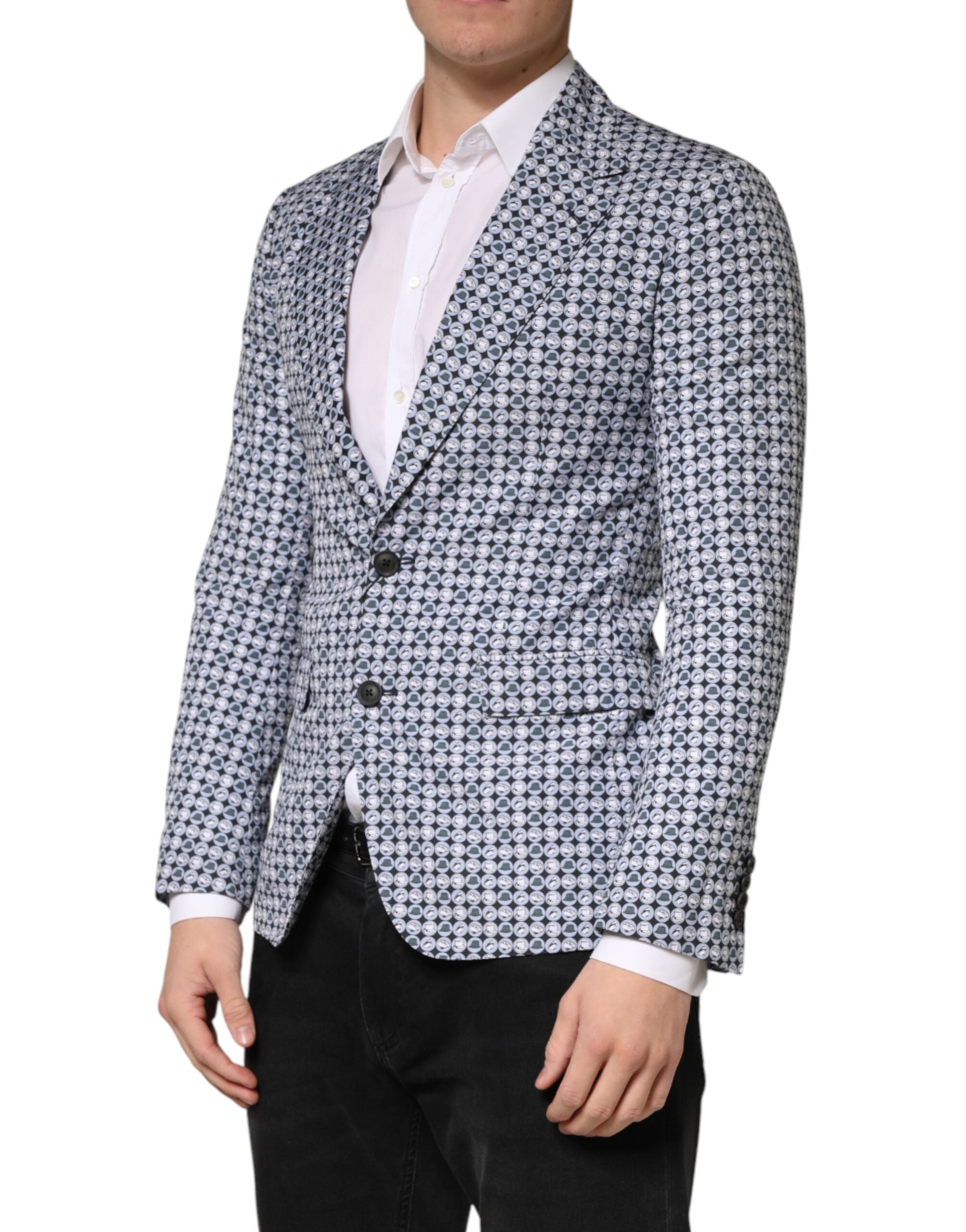 Dolce & Gabbana Blue Cotton Patterned Single Breasted Blazer - Luxe Marca