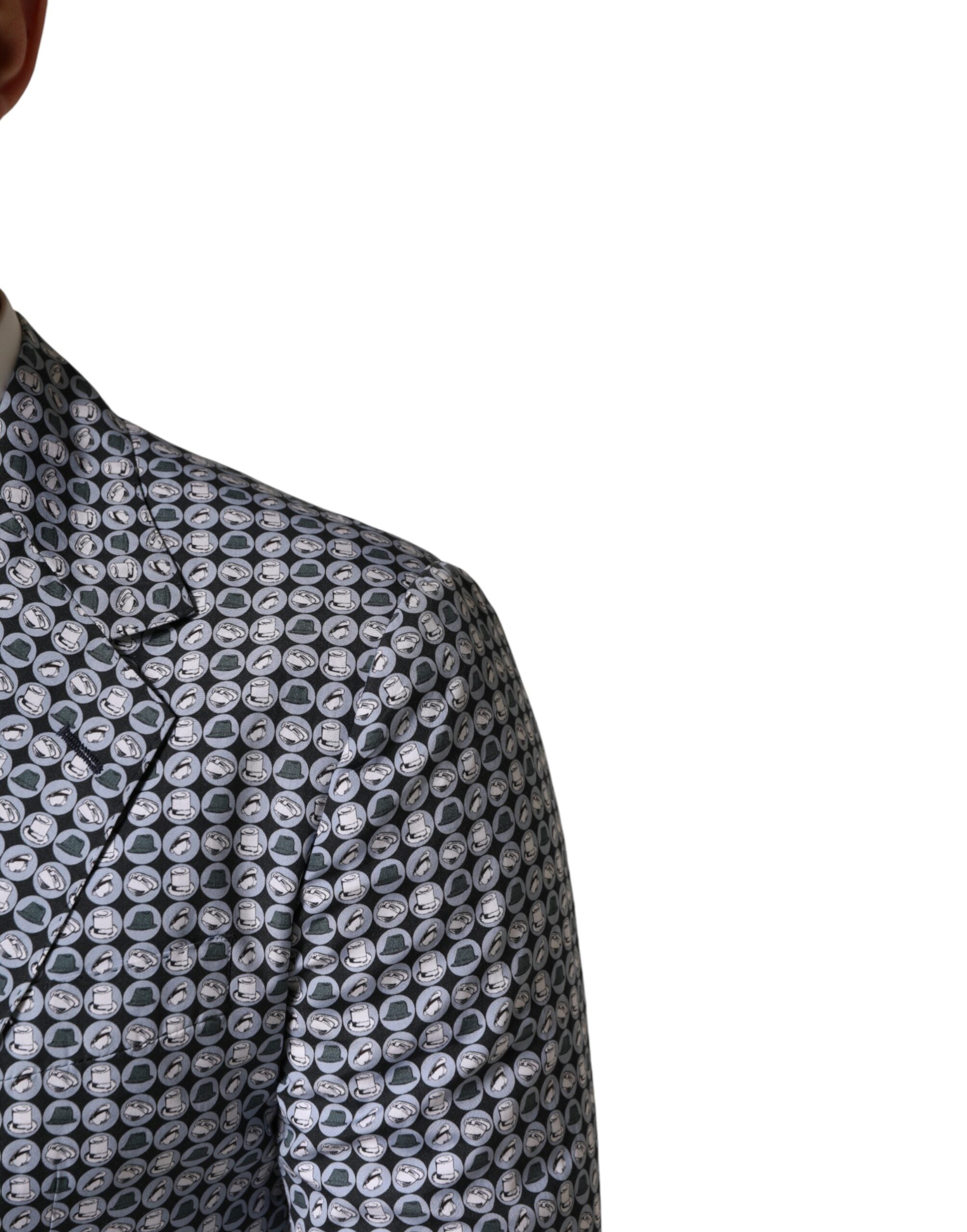 Dolce & Gabbana Blue Cotton Patterned Single Breasted Blazer - Luxe Marca