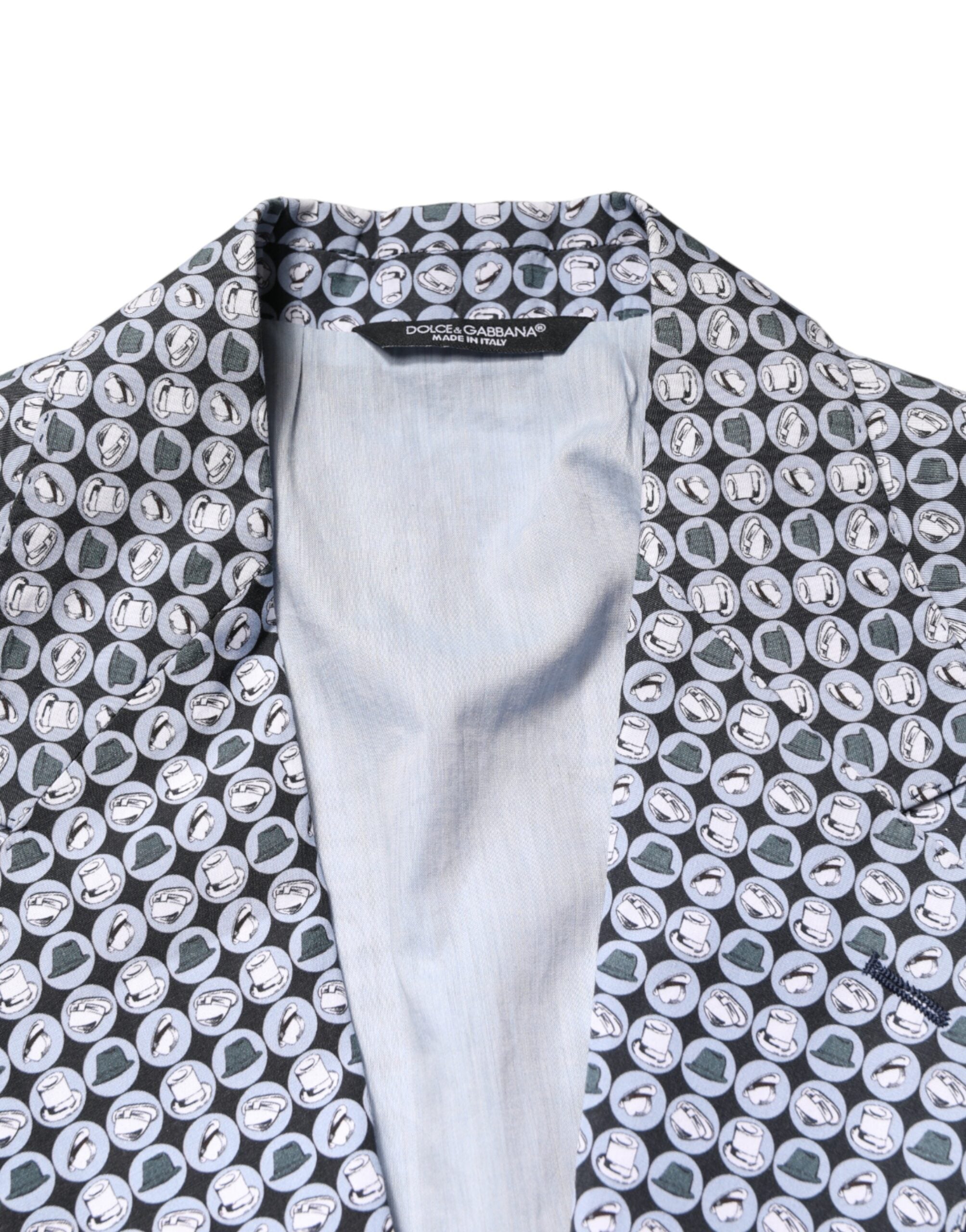 Dolce & Gabbana Blue Cotton Patterned Single Breasted Blazer - Luxe Marca