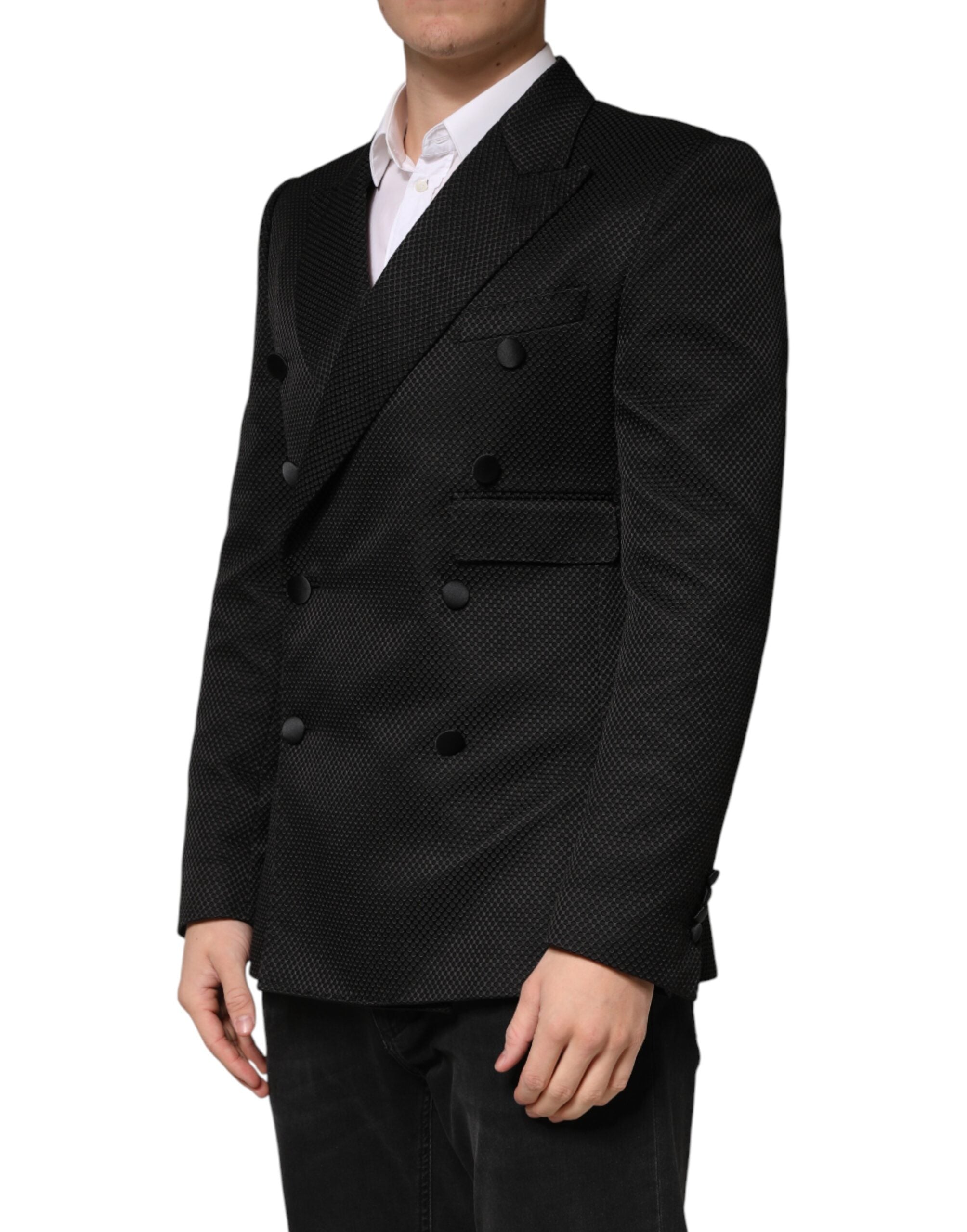 Dolce & Gabbana Black Cotton Double Breasted 2 Button Blazer - Luxe Marca