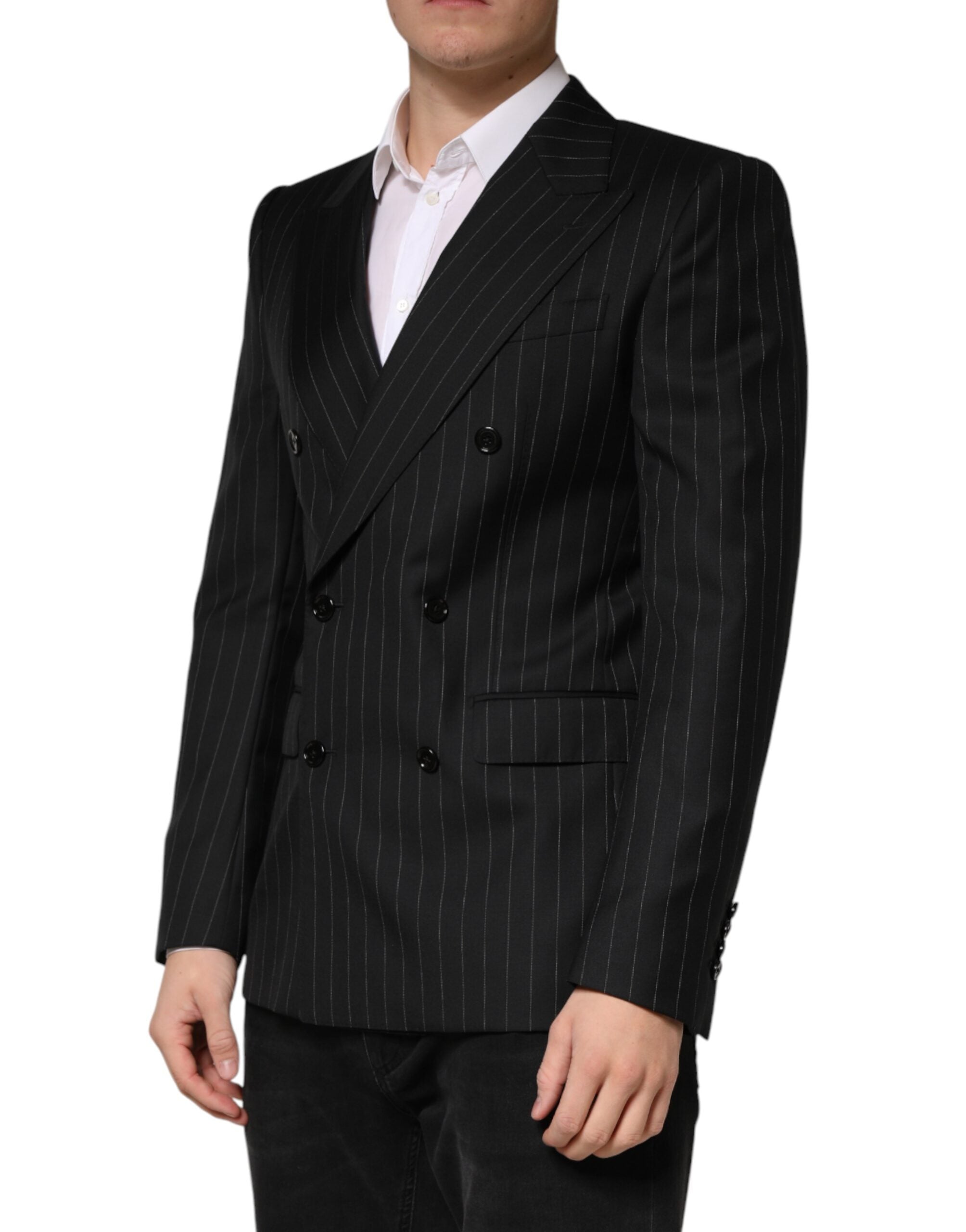 Dolce & Gabbana Black Stripes Double Breasted 2Button Blazer - Luxe Marca
