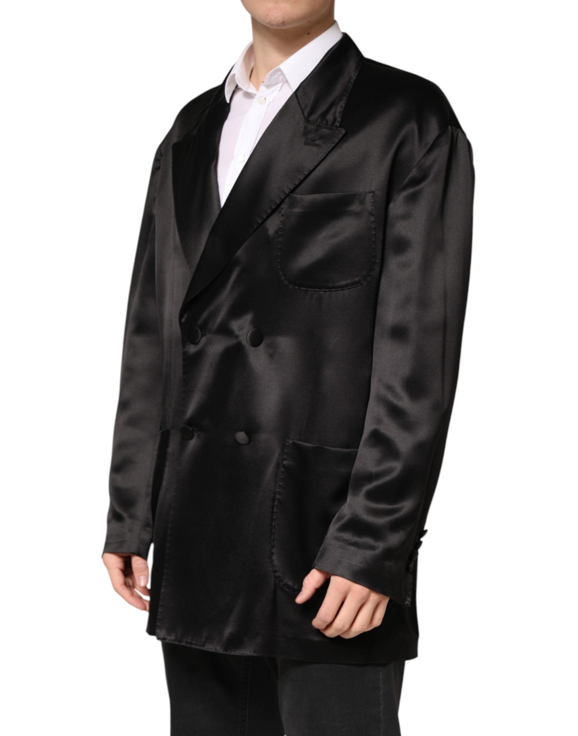 Dolce & Gabbana Black Silk Double Breasted 2 Button Blazer - Luxe Marca