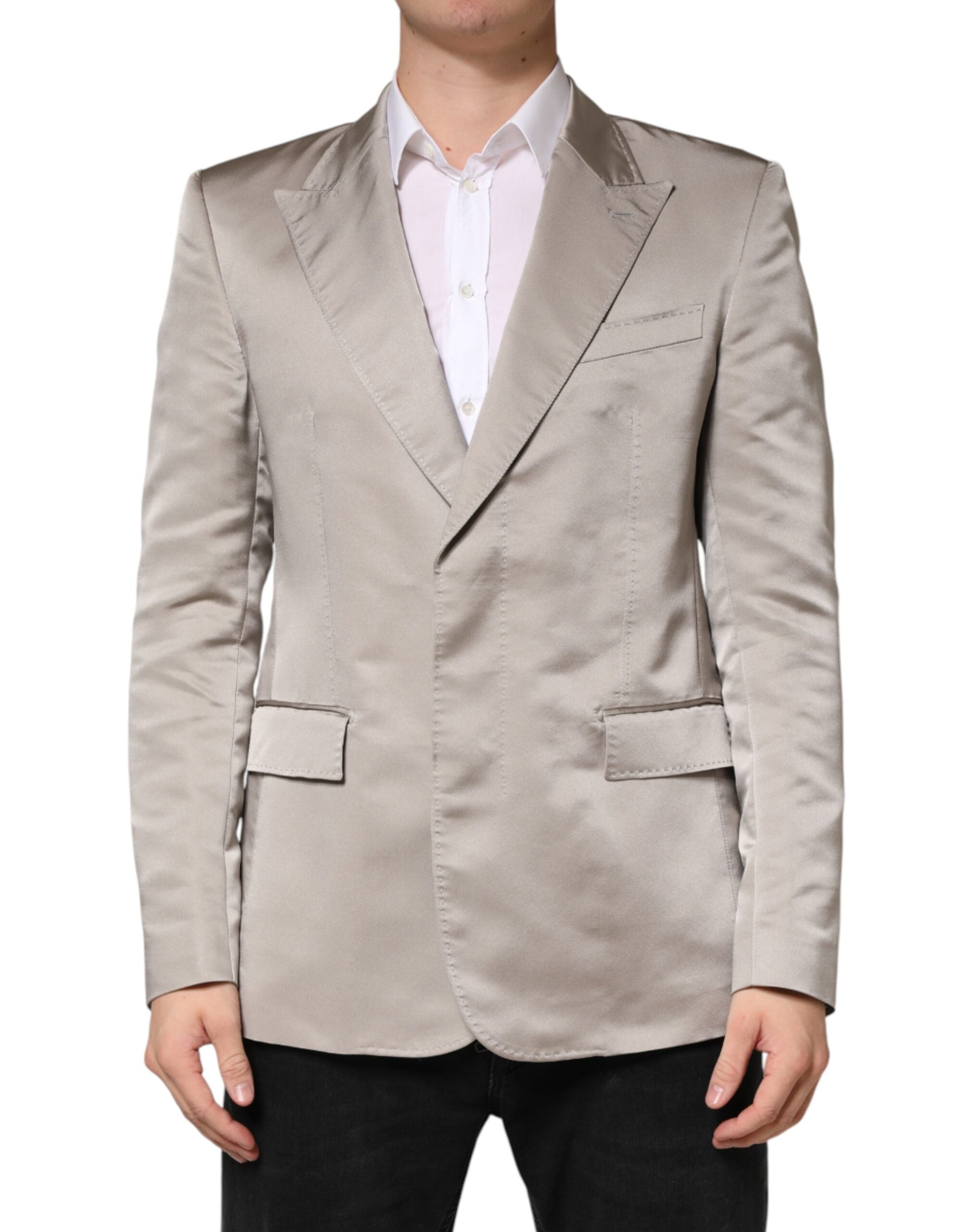 Dolce & Gabbana Beige Silk Single Breasted Jacket Men Blazer - Luxe Marca