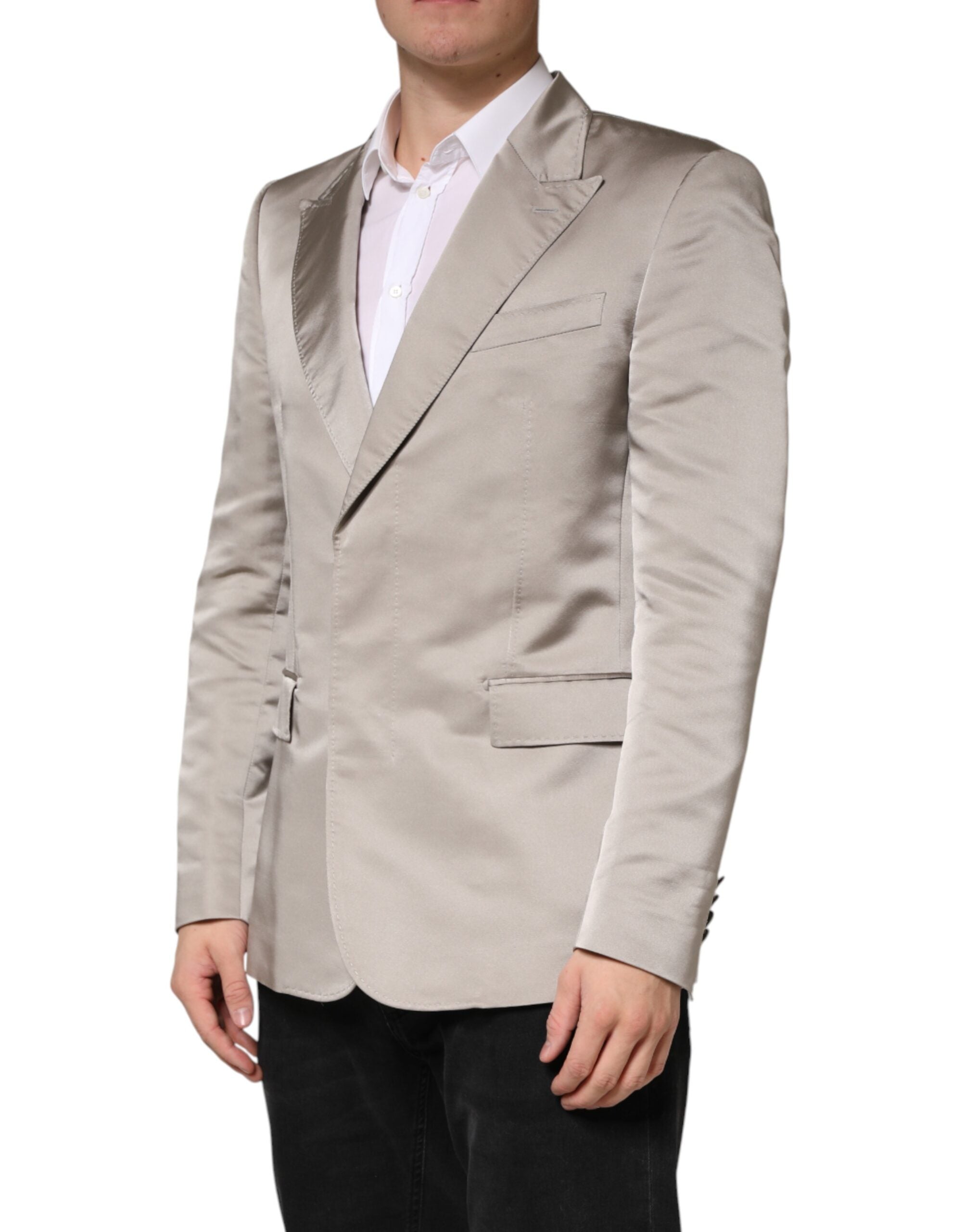 Dolce & Gabbana Beige Silk Single Breasted Jacket Men Blazer - Luxe Marca