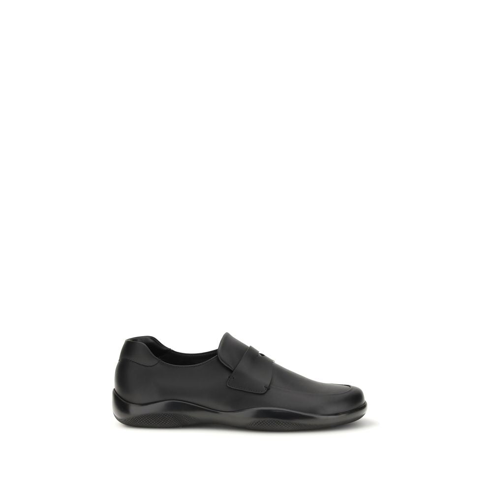 Prada Black Calf Leather Bos Taurus Slip-On Loafers