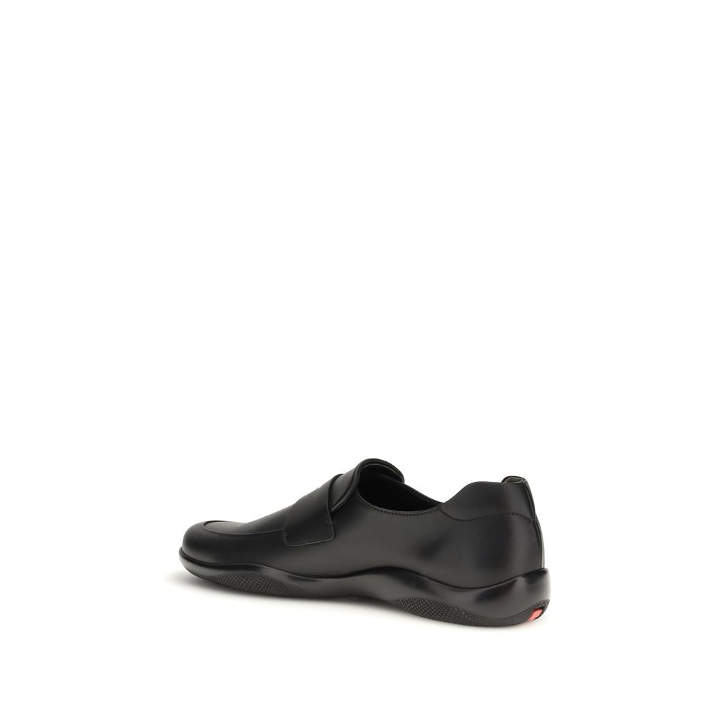 Prada Black Calf Leather Bos Taurus Slip-On Loafers