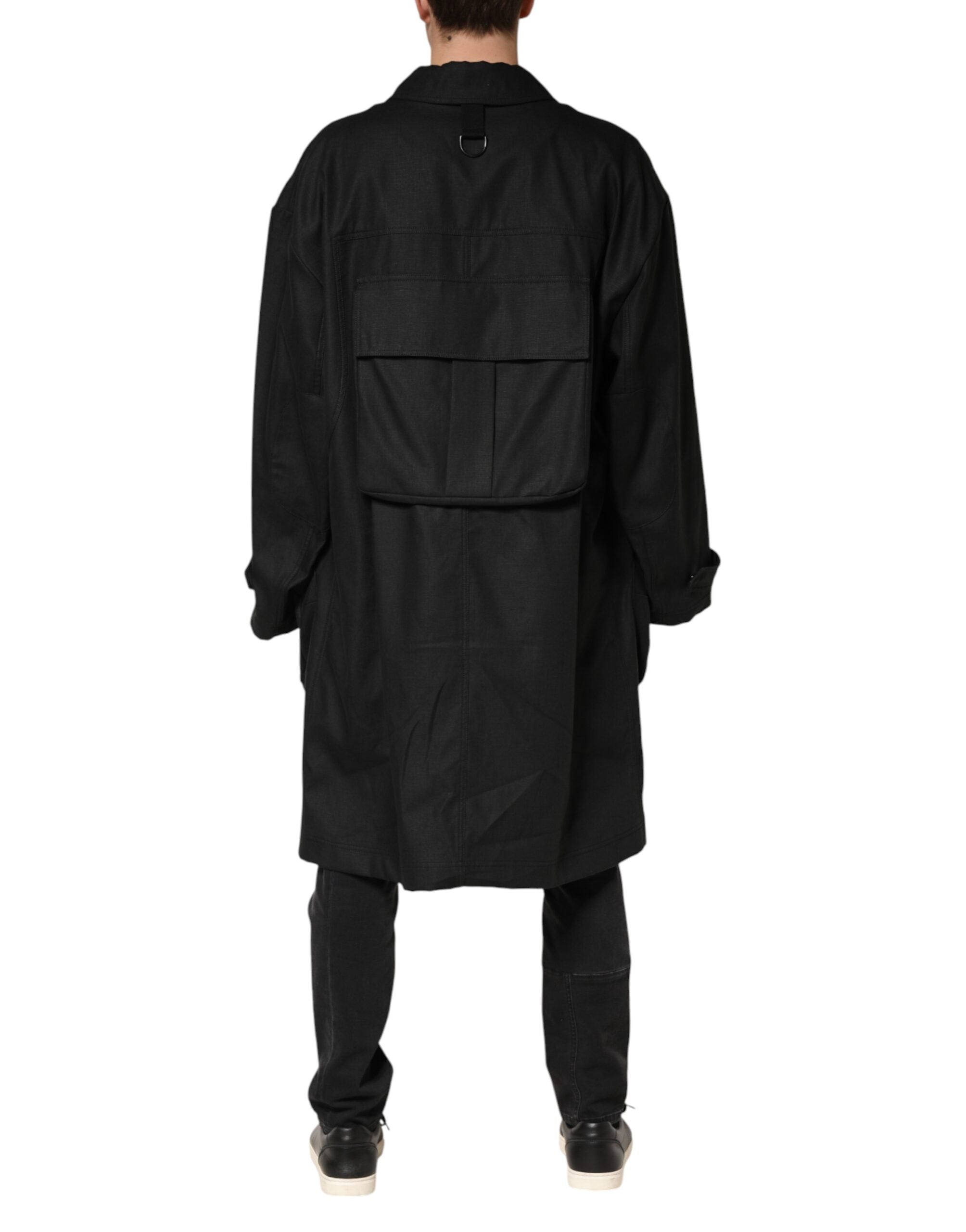 Dolce & Gabbana Black Pockets Collared Trench Coat Jacket - Luxe Marca