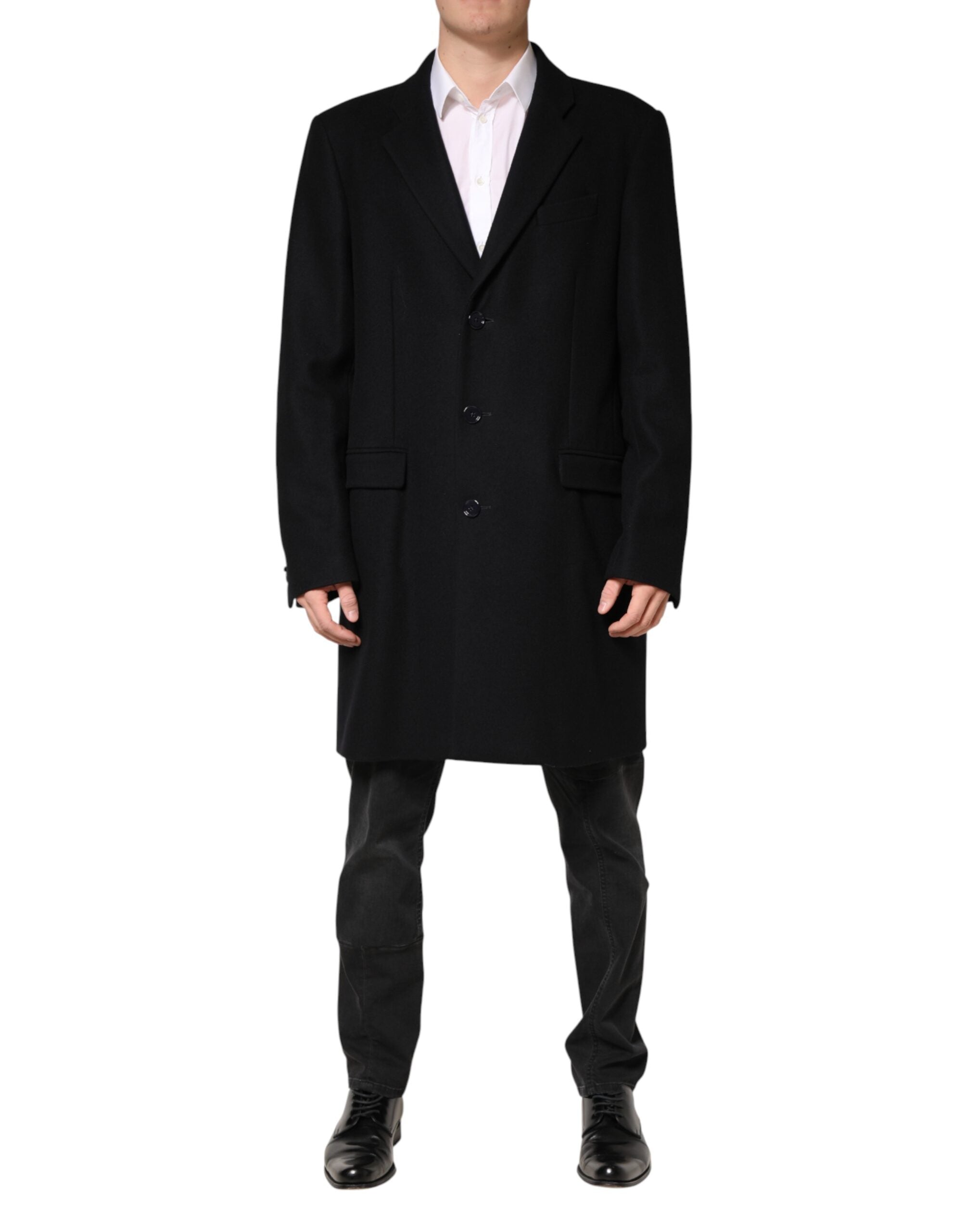 Dolce & Gabbana Black Wool Single Breasted Long Coat Jacket - Luxe Marca