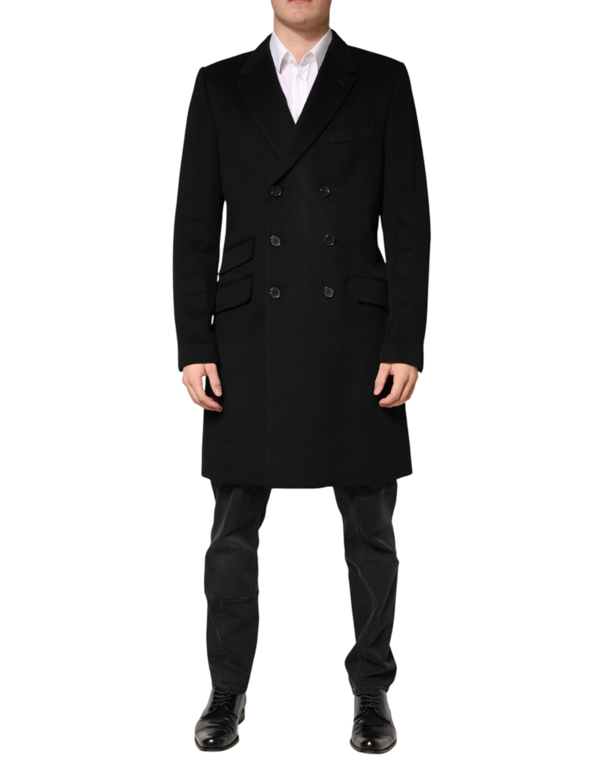 Dolce & Gabbana Black Wool Double Breasted TrenchCoat Jacket - Luxe Marca