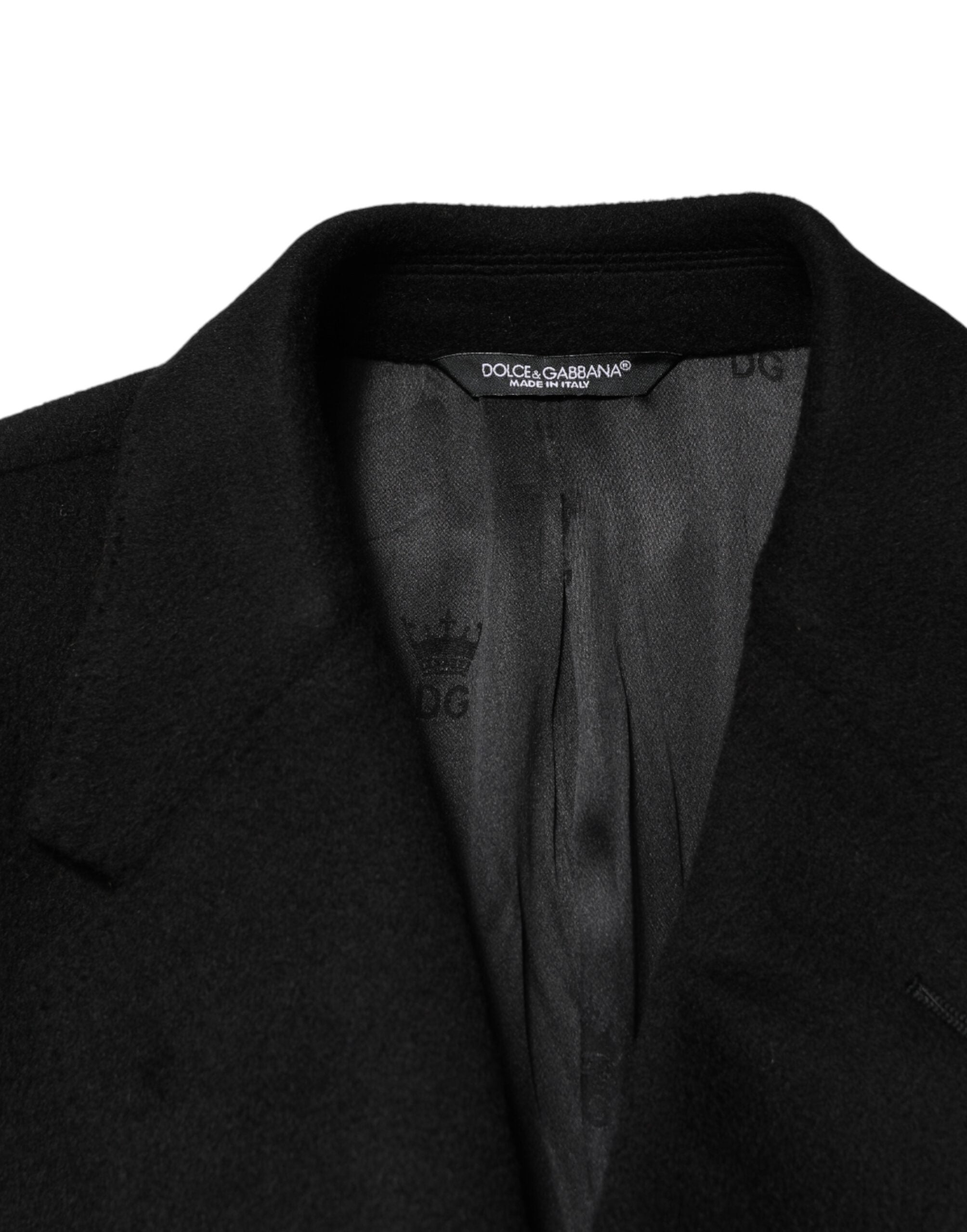 Dolce & Gabbana Black Wool Double Breasted TrenchCoat Jacket - Luxe Marca