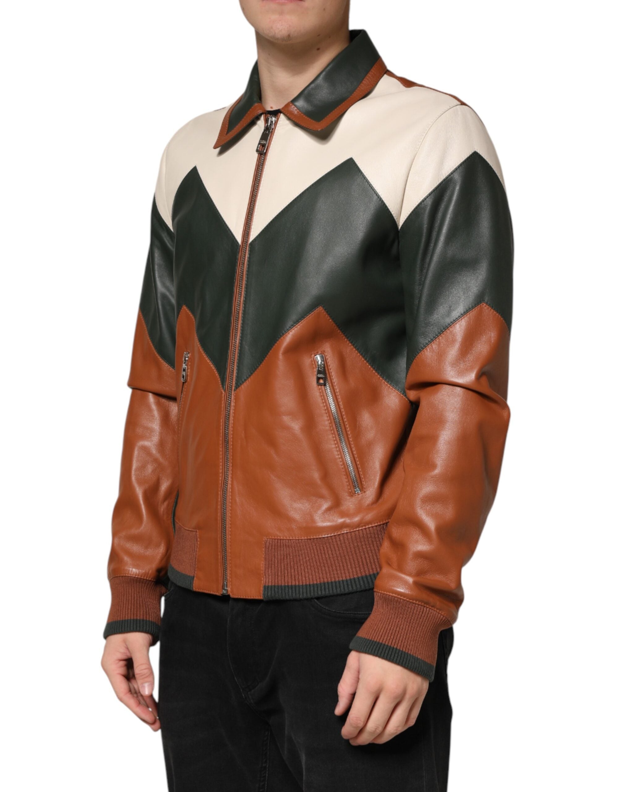 Dolce & Gabbana Multicolor Leather Full Zip men Biker Jacket - Luxe Marca