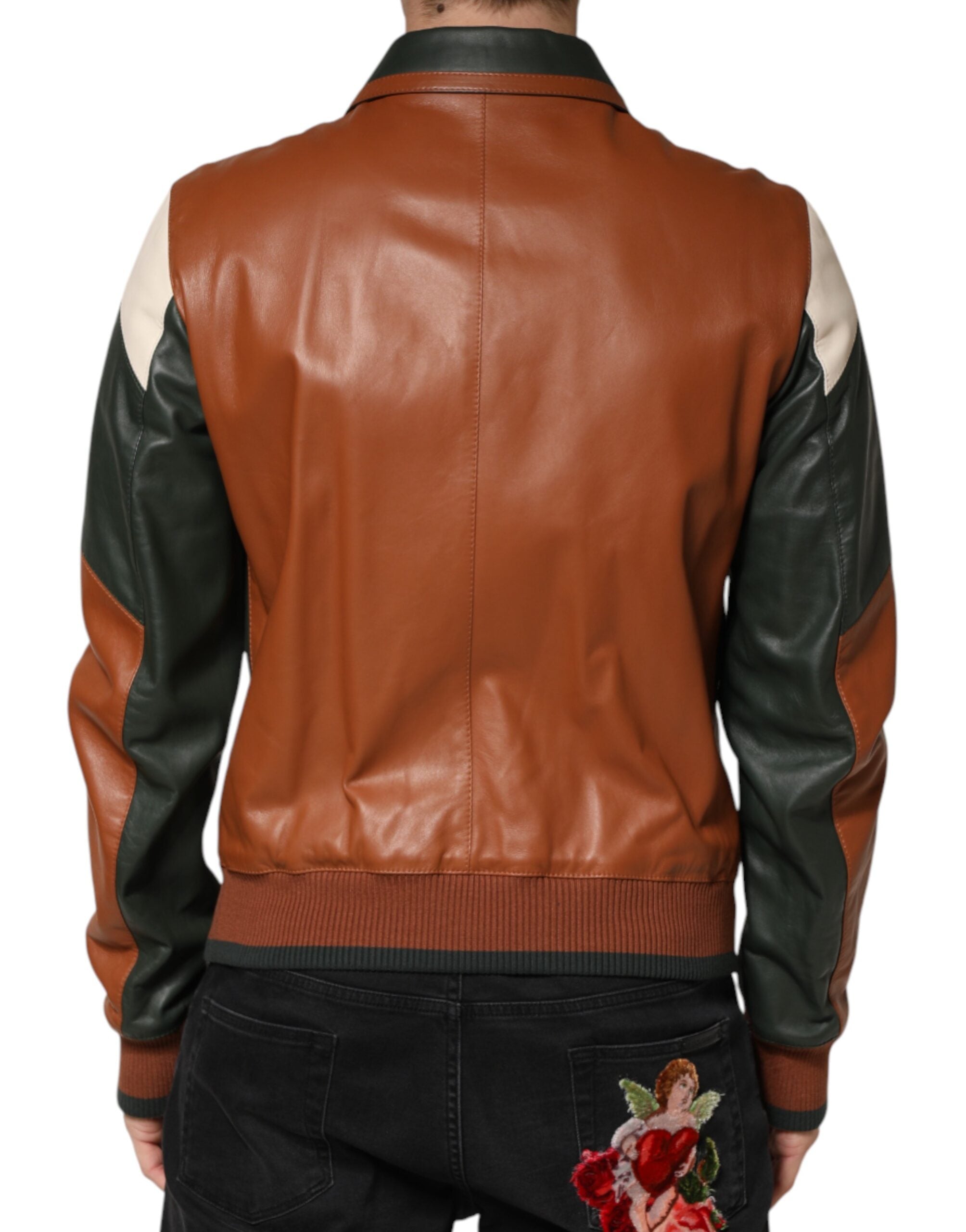 Dolce & Gabbana Multicolor Leather Full Zip men Biker Jacket - Luxe Marca