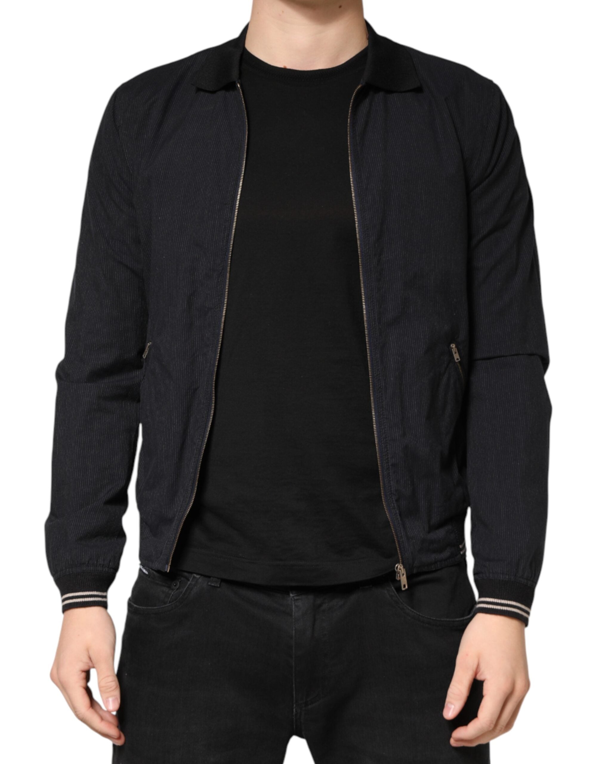 Dolce & Gabbana Dark Blue Cotton Full Zip Bomber Men Jacket - Luxe Marca