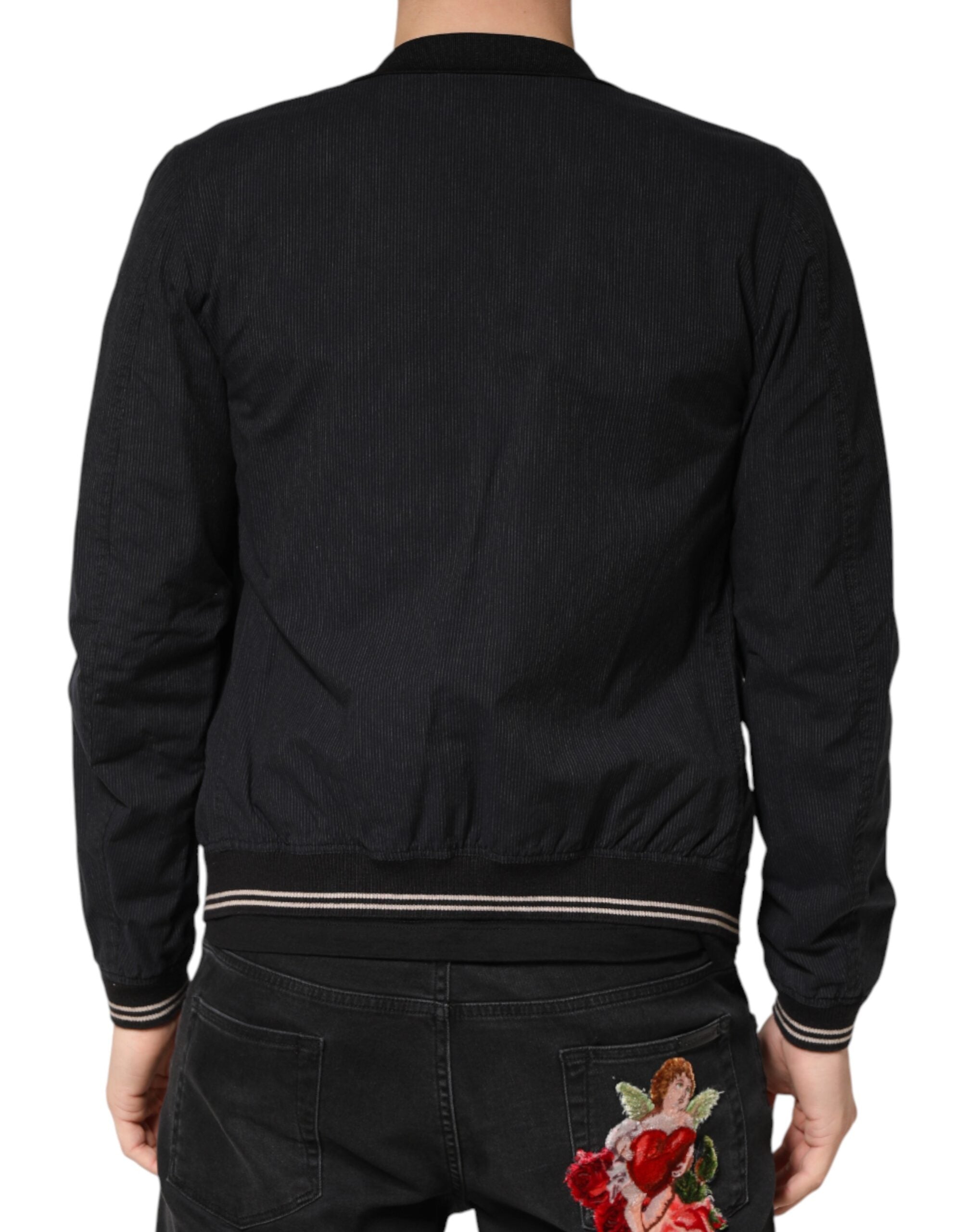 Dolce & Gabbana Dark Blue Cotton Full Zip Bomber Men Jacket - Luxe Marca