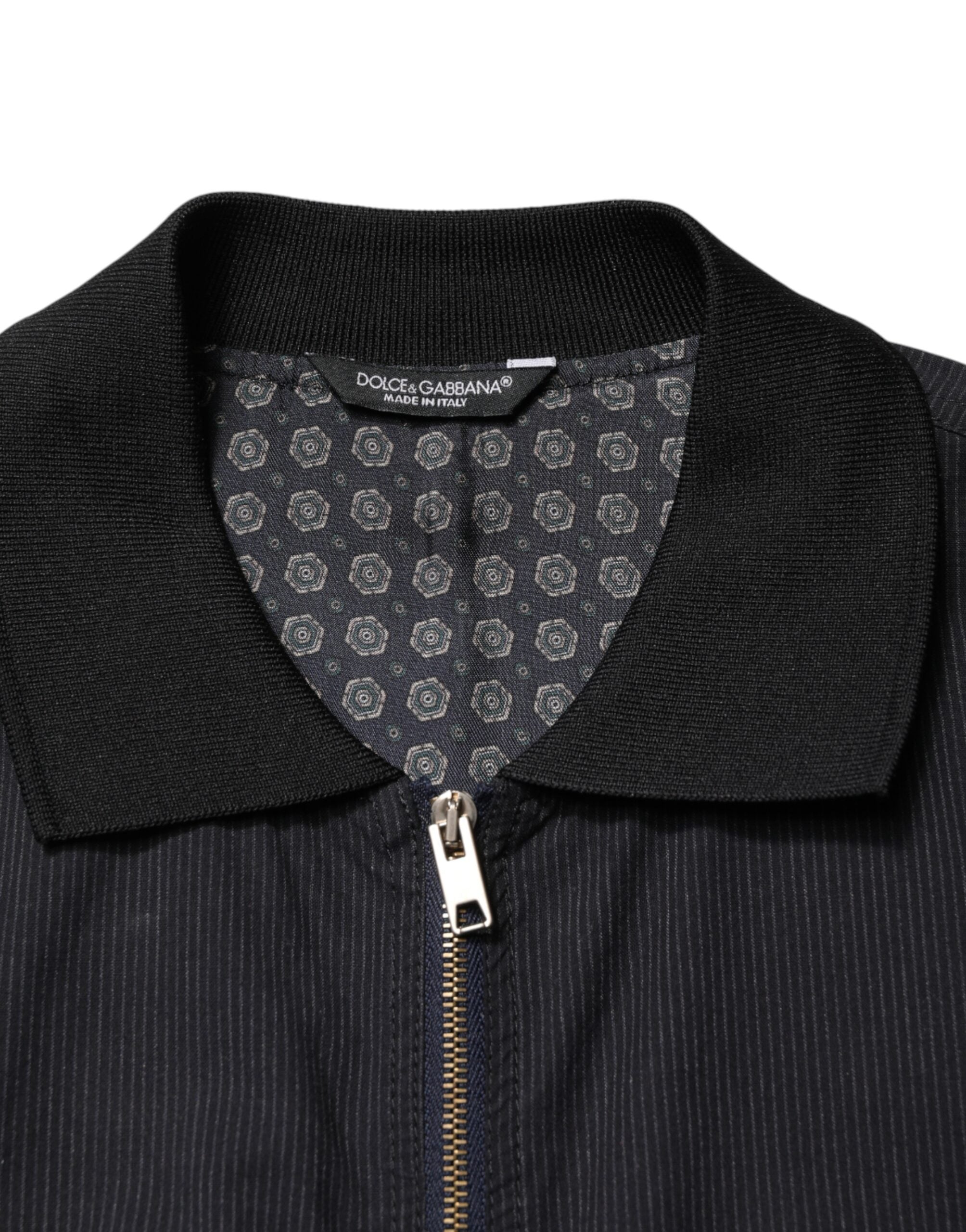 Dolce & Gabbana Dark Blue Cotton Full Zip Bomber Men Jacket - Luxe Marca