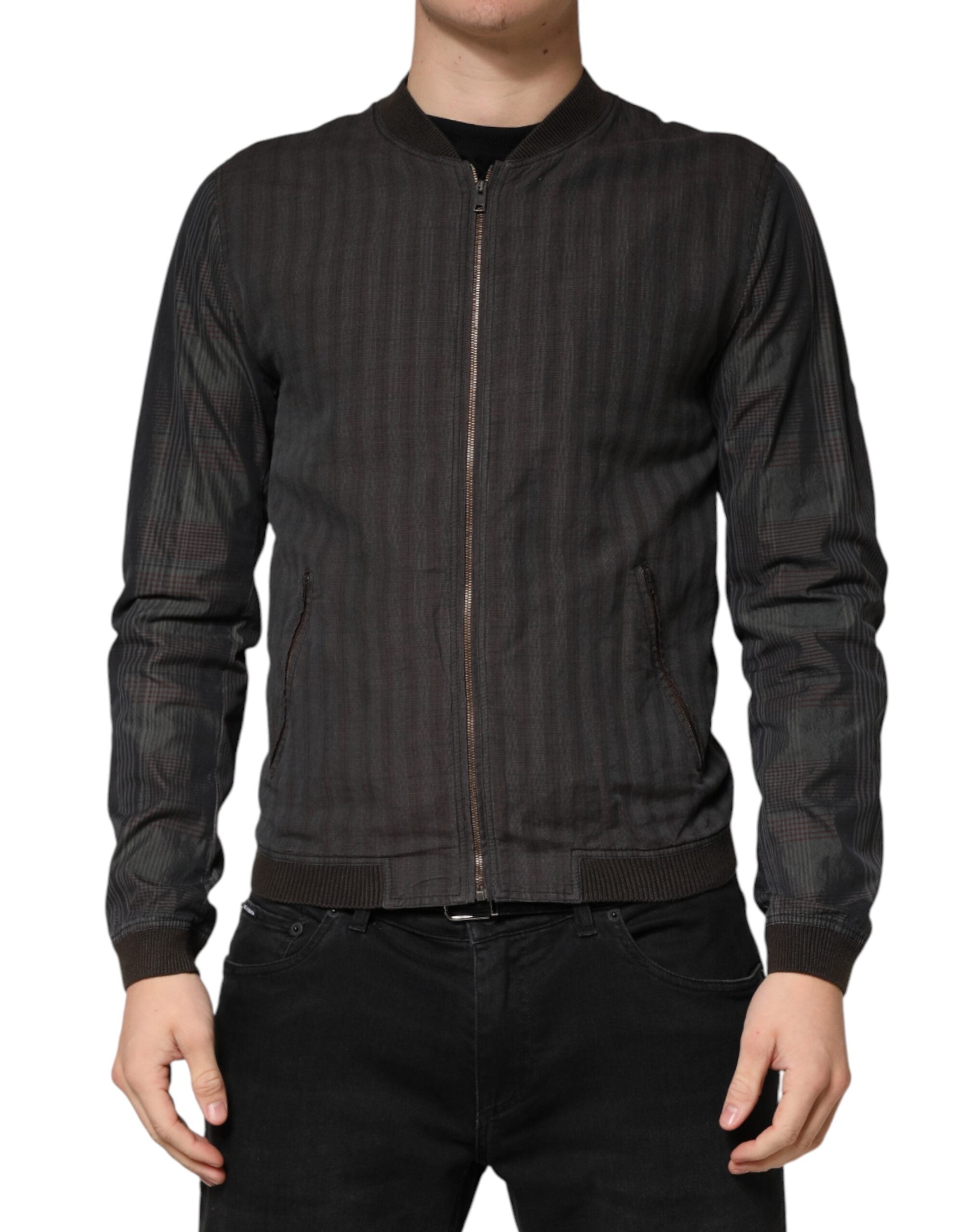 Dolce & Gabbana Black Stripes Cotton Full Zip Bomber Jacket - Luxe Marca