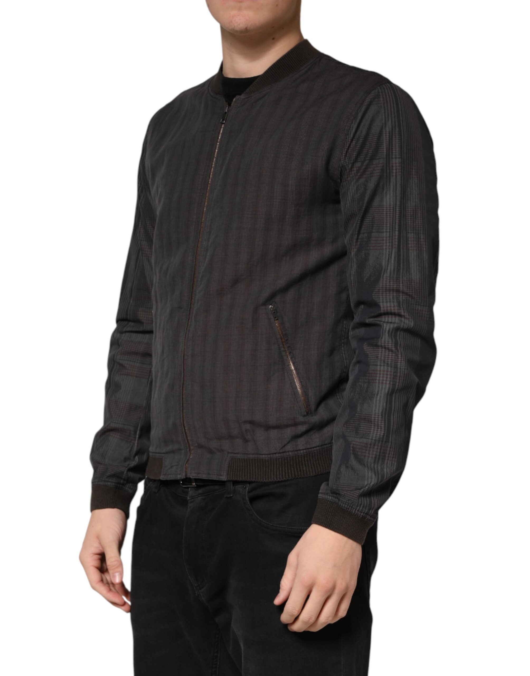 Dolce & Gabbana Black Stripes Cotton Full Zip Bomber Jacket - Luxe Marca