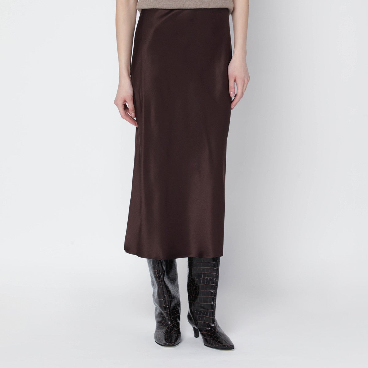 ANINE BING ANINE BING Brown silk Bar midi skirt