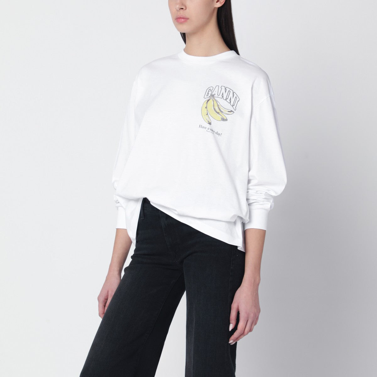 Ganni GANNI White knit top with logo print