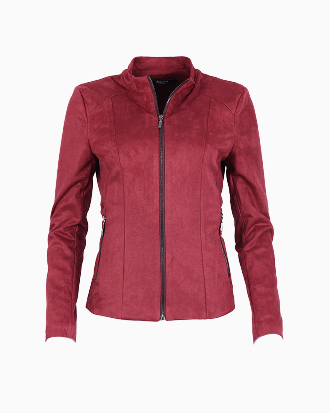 Siste’s burgundy suede jacket front view – women’s outerwear