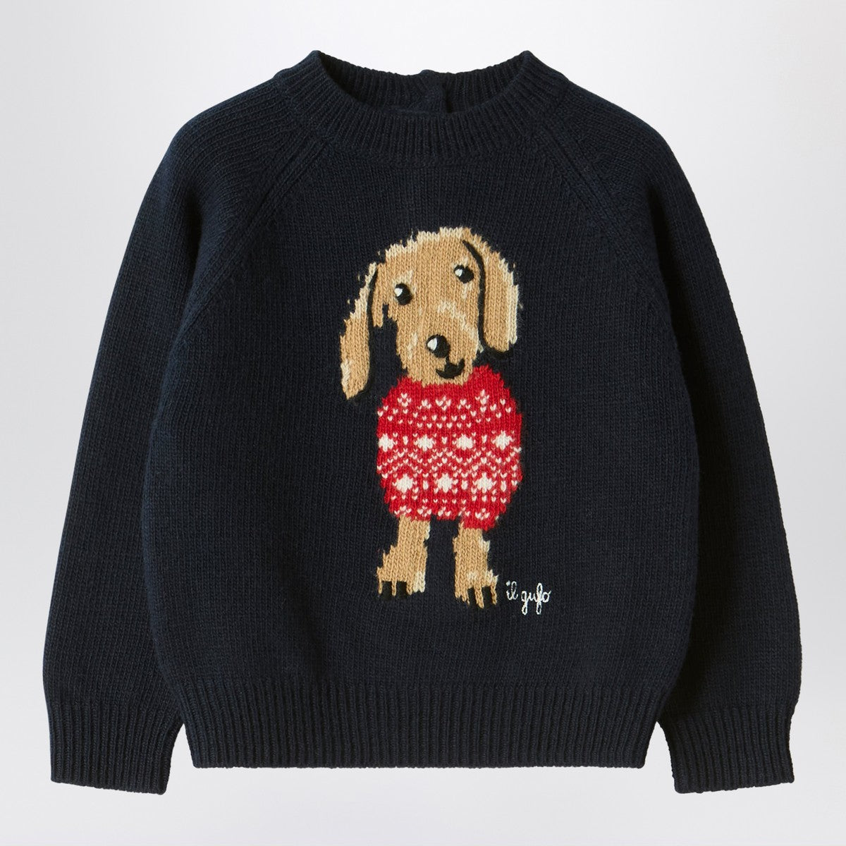 Il Gufo Il Gufo Blue wool sweater with dachshund