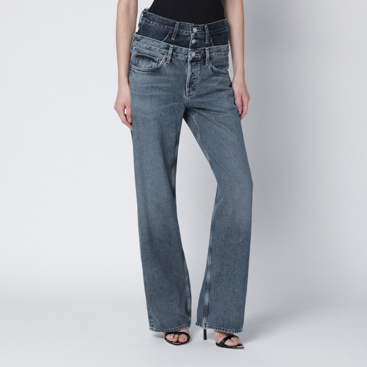 Agolde AGOLDE Elson jeans with double waistband in dark/light indigo
