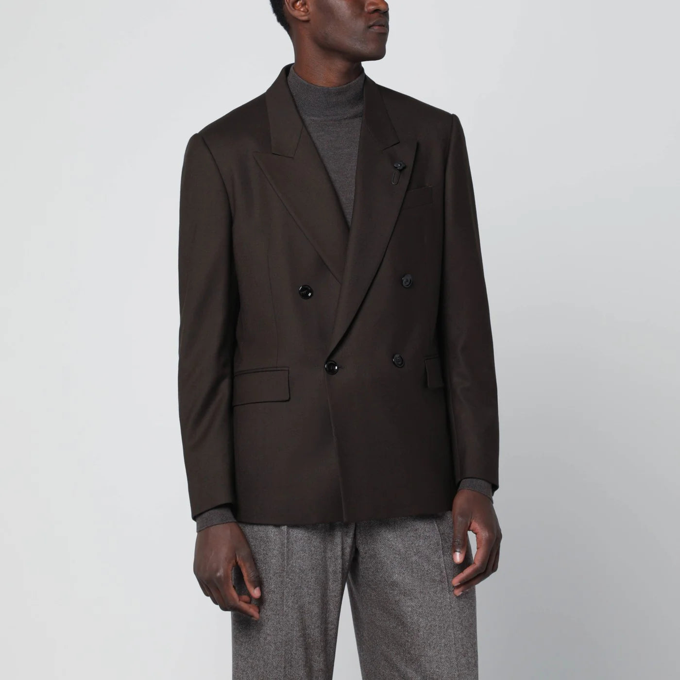 Lardini Brown double-breasted wool jacket