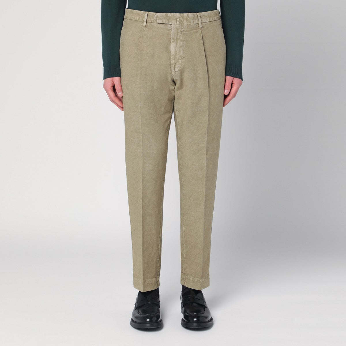 Santaniello Santaniello Sage green trousers in cotton and linen