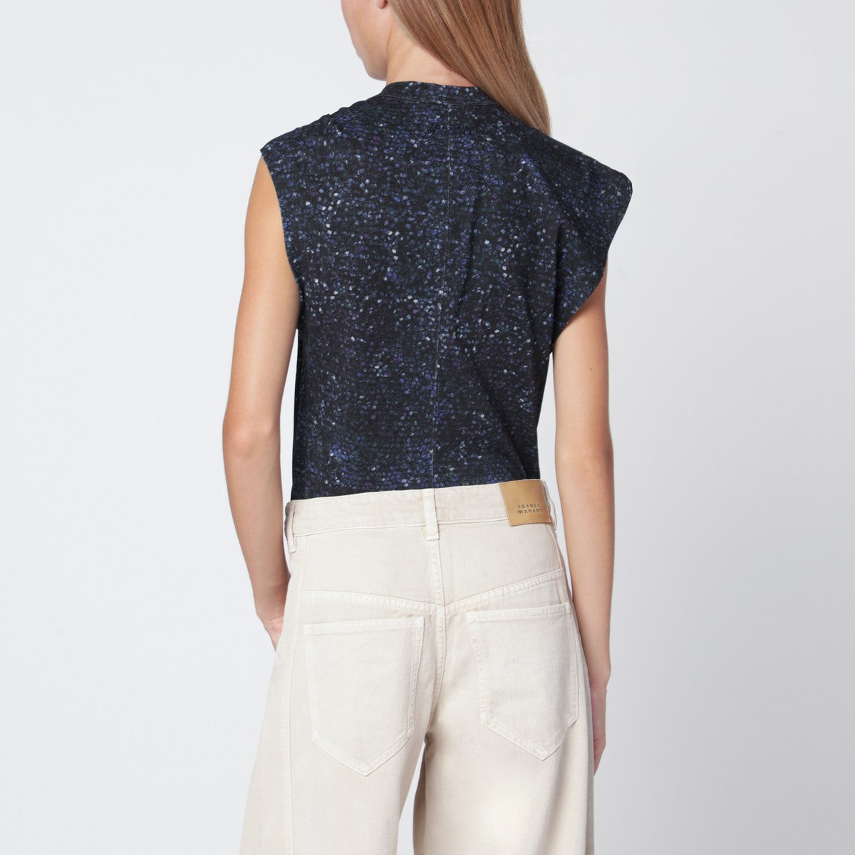 Isabel Marant ISABEL MARANT Nayda asymmetrical T-shirt with midnight blue print