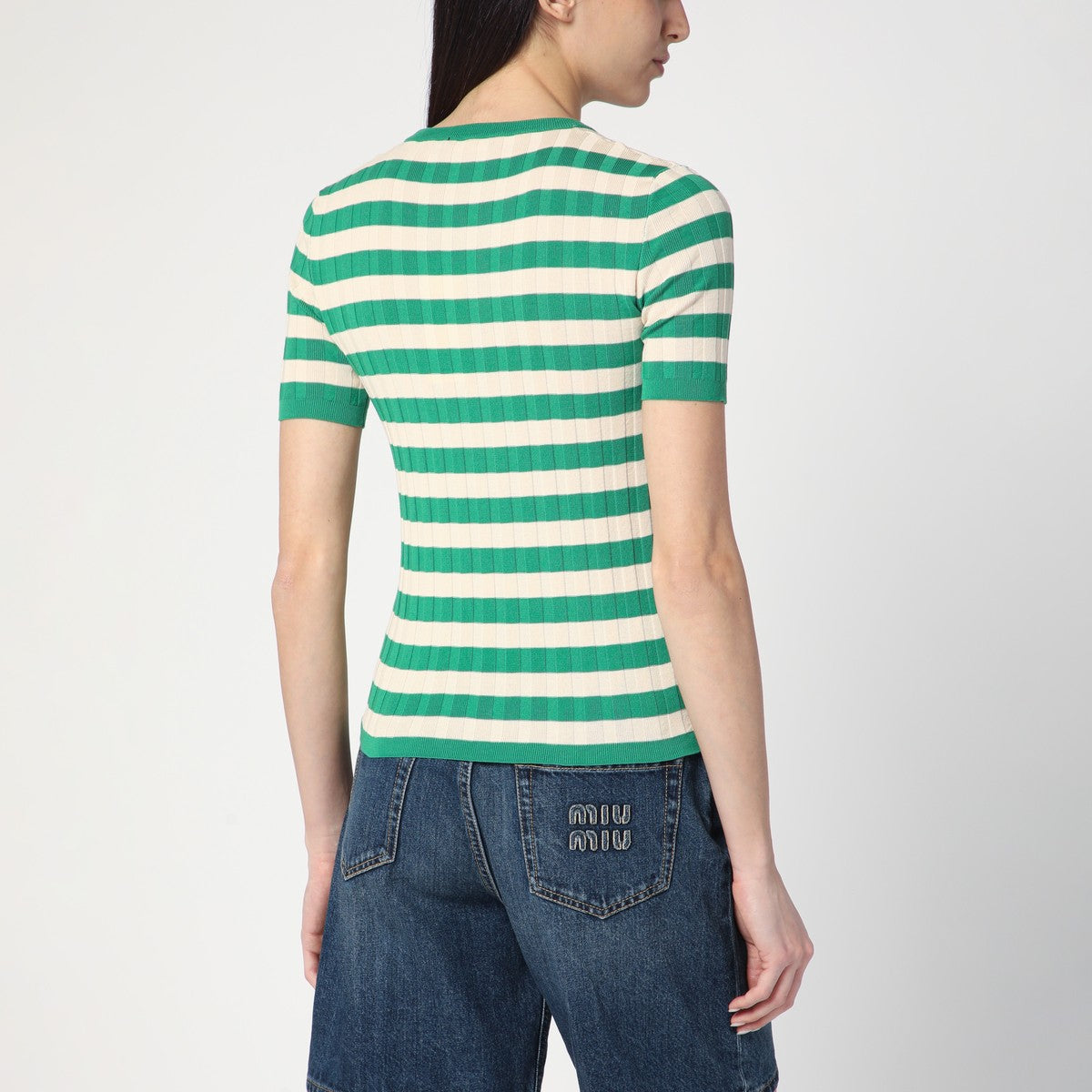Roberto Collina Roberto Collina Green/ivory striped sweater in cotton