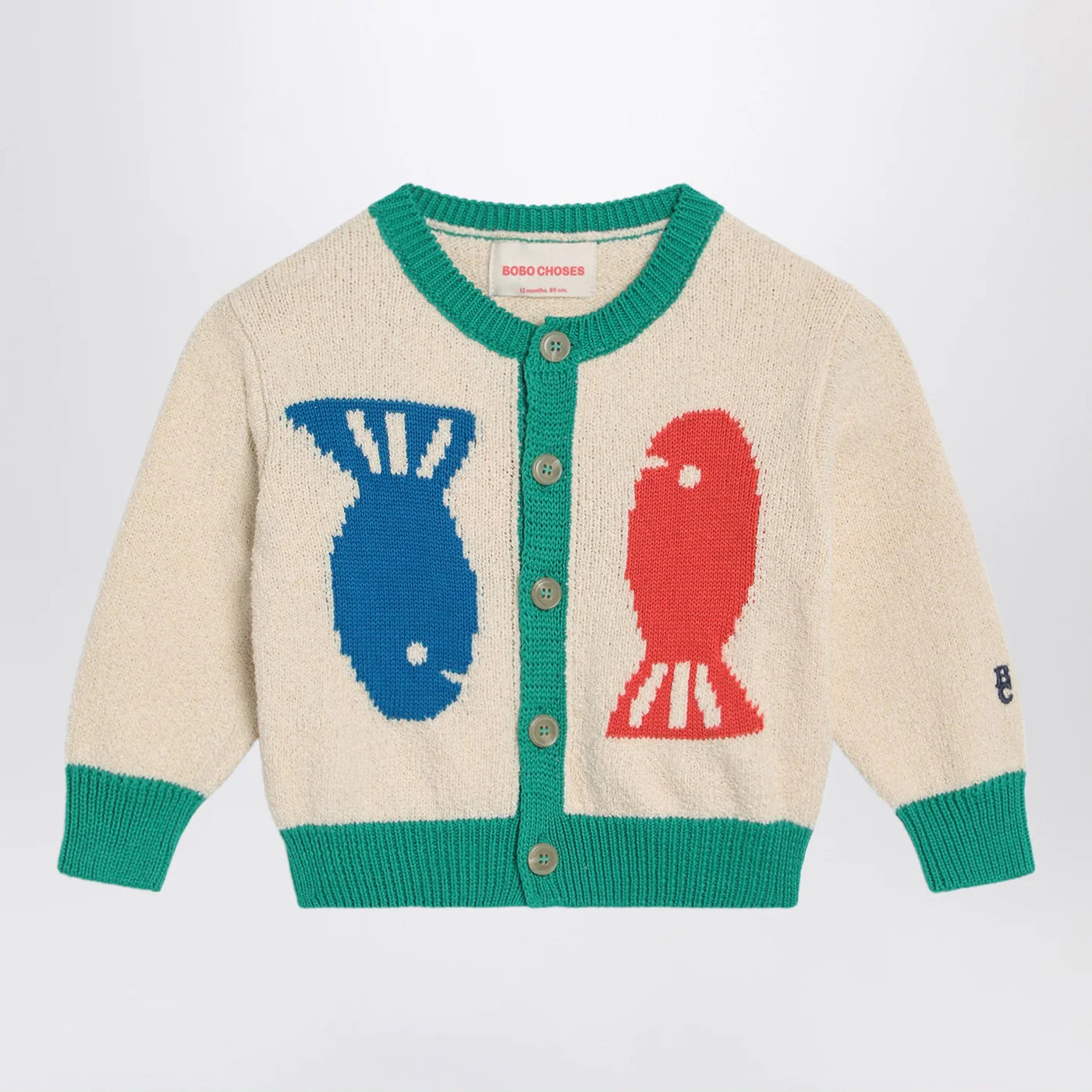 Bobo Choses Lucky Fish ivory/green cardigan
